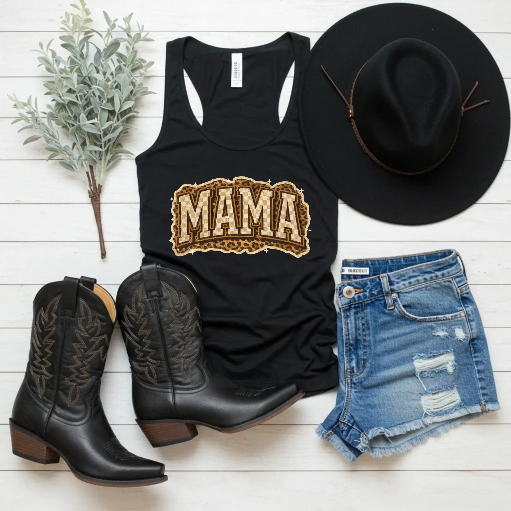 Mama Leopard, Rustic Mom, Mother's Day Gift, Women's Leopard Print Shirt, Trendy Checkered Sublimation, Retro Text Design - TrendyCustomApparel™