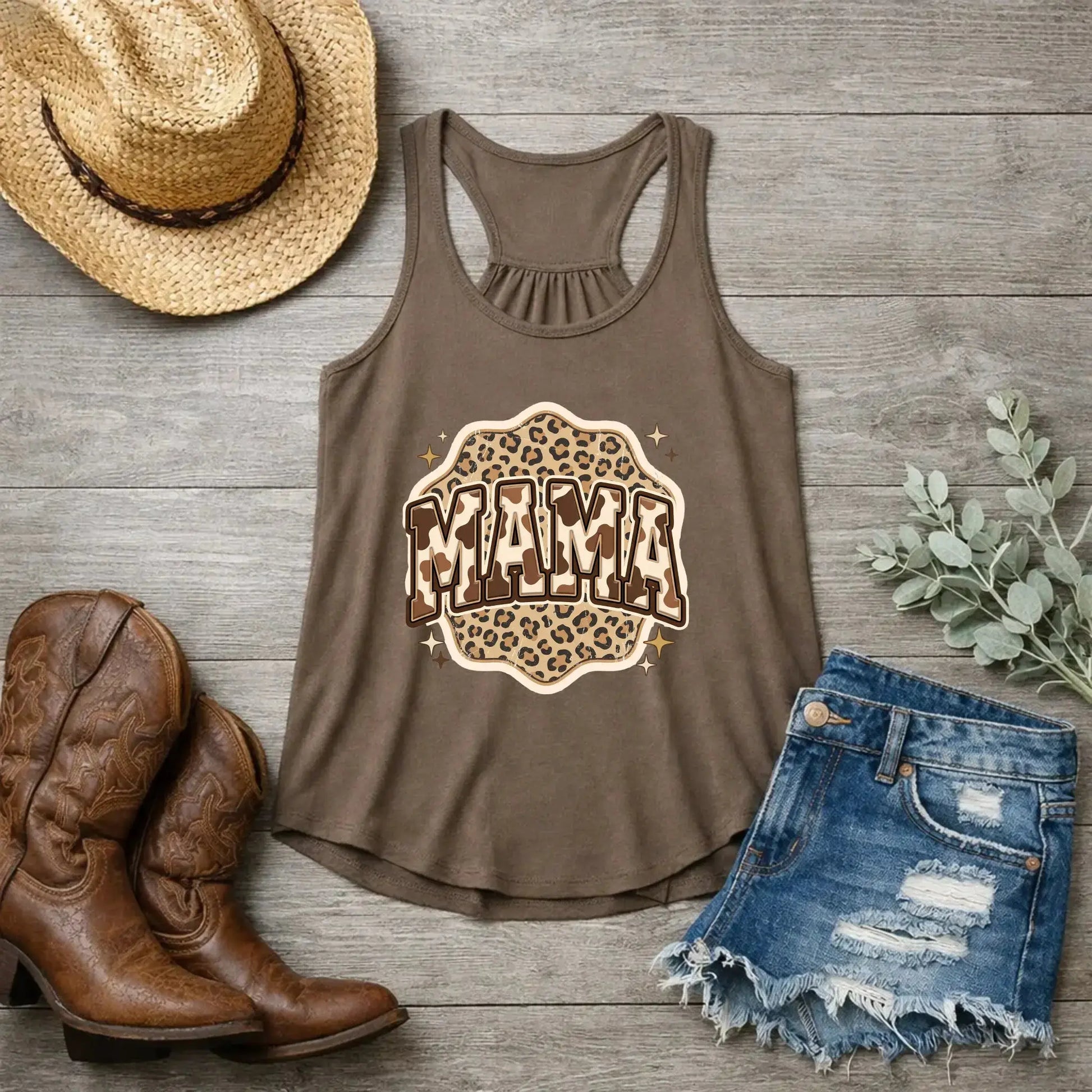Mama Leopard Cow, Rustic Mom, Women's Western Print Shirt, Mother's Day Gift, Trendy Retro Text Sublimation Design - TrendyCustomApparel™