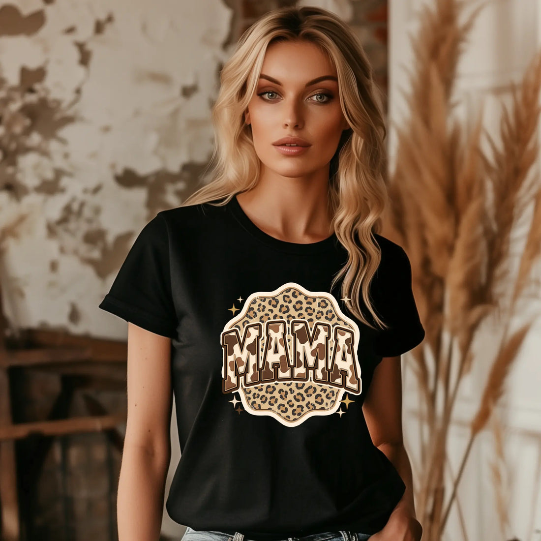 Mama Leopard Cow, Rustic Mom, Women's Western Print Shirt, Mother's Day Gift, Trendy Retro Text Sublimation Design - TrendyCustomApparel™