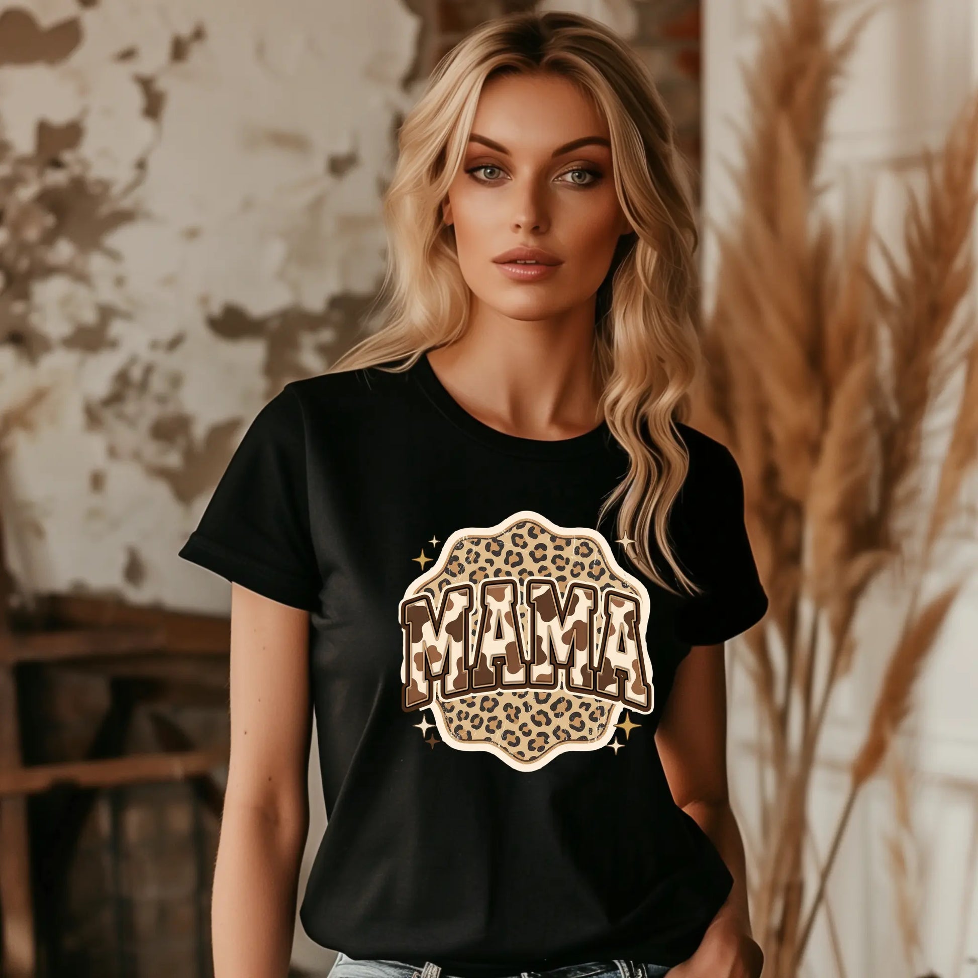 Mama Leopard Cow, Rustic Mom, Women's Western Print Shirt, Mother's Day Gift, Trendy Retro Text Sublimation Design - TrendyCustomApparel™