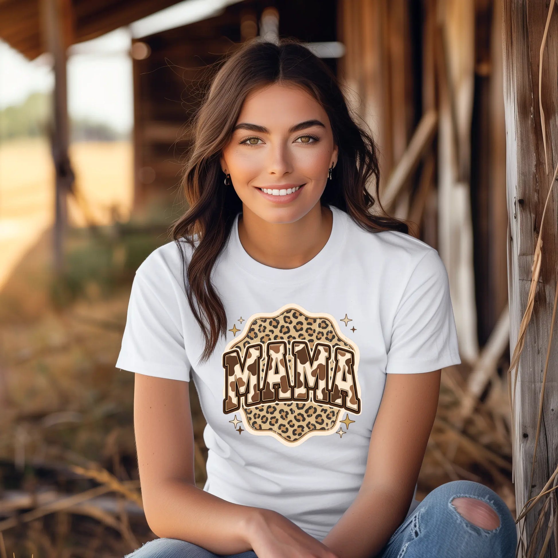Mama Leopard Cow, Rustic Mom, Women's Western Print Shirt, Mother's Day Gift, Trendy Retro Text Sublimation Design - TrendyCustomApparel™