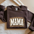 Mama Leopard, Rustic Mom, Retro Text Design, Mother's Day Gift, Women's Leopard Print Brown Sweatshirt, Trendy Sublimation - TrendyCustomApparel™