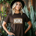 Mama Leopard, Rustic Mom, Retro Text Design, Mother's Day Gift, Women's Leopard Print Brown T-Shirt, Trendy Sublimation - TrendyCustomApparel™