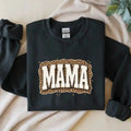 Mama Leopard, Rustic Mom, Retro Text Design, Mother's Day Gift, Women's Leopard Print Black Sweatshirt, Trendy Sublimation - TrendyCustomApparel™