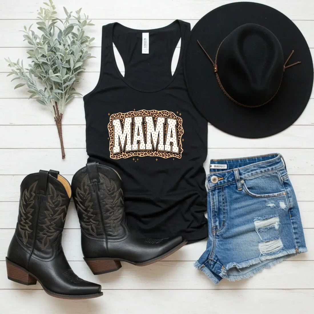 Mama Leopard, Rustic Mom, Retro Text Design, Mother's Day Gift, Women's Leopard Print Brown Tank Top, Trendy Sublimation - TrendyCustomApparel™