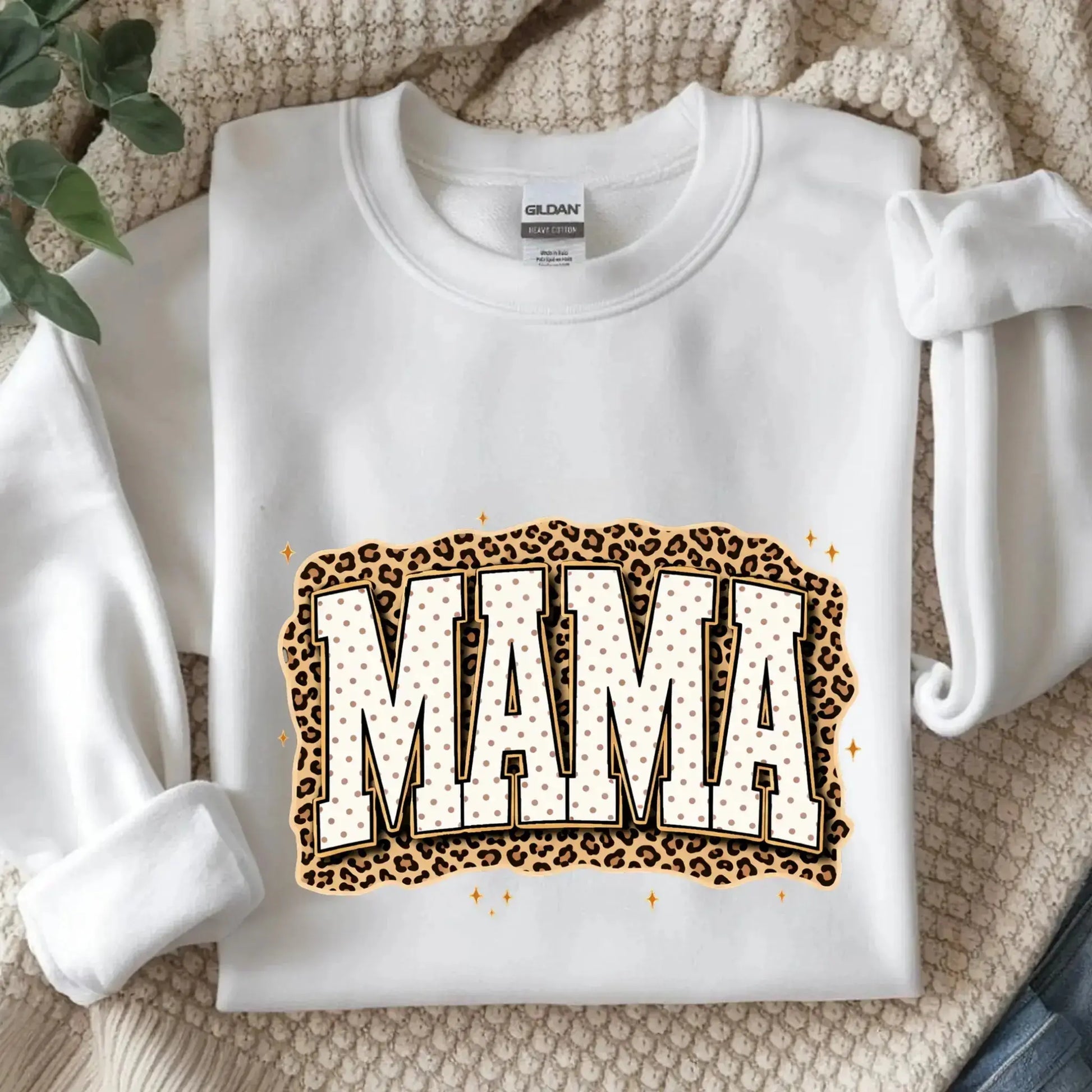 Mama Leopard, Rustic Mom, Retro Text Design, Mother's Day Gift, Women's Leopard Print White Sweatshirt, Trendy Sublimation - TrendyCustomApparel™