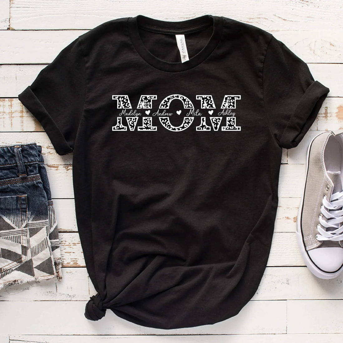 Leopard Mom Custom Personalized Kids Names Mothers Day T-Shirts