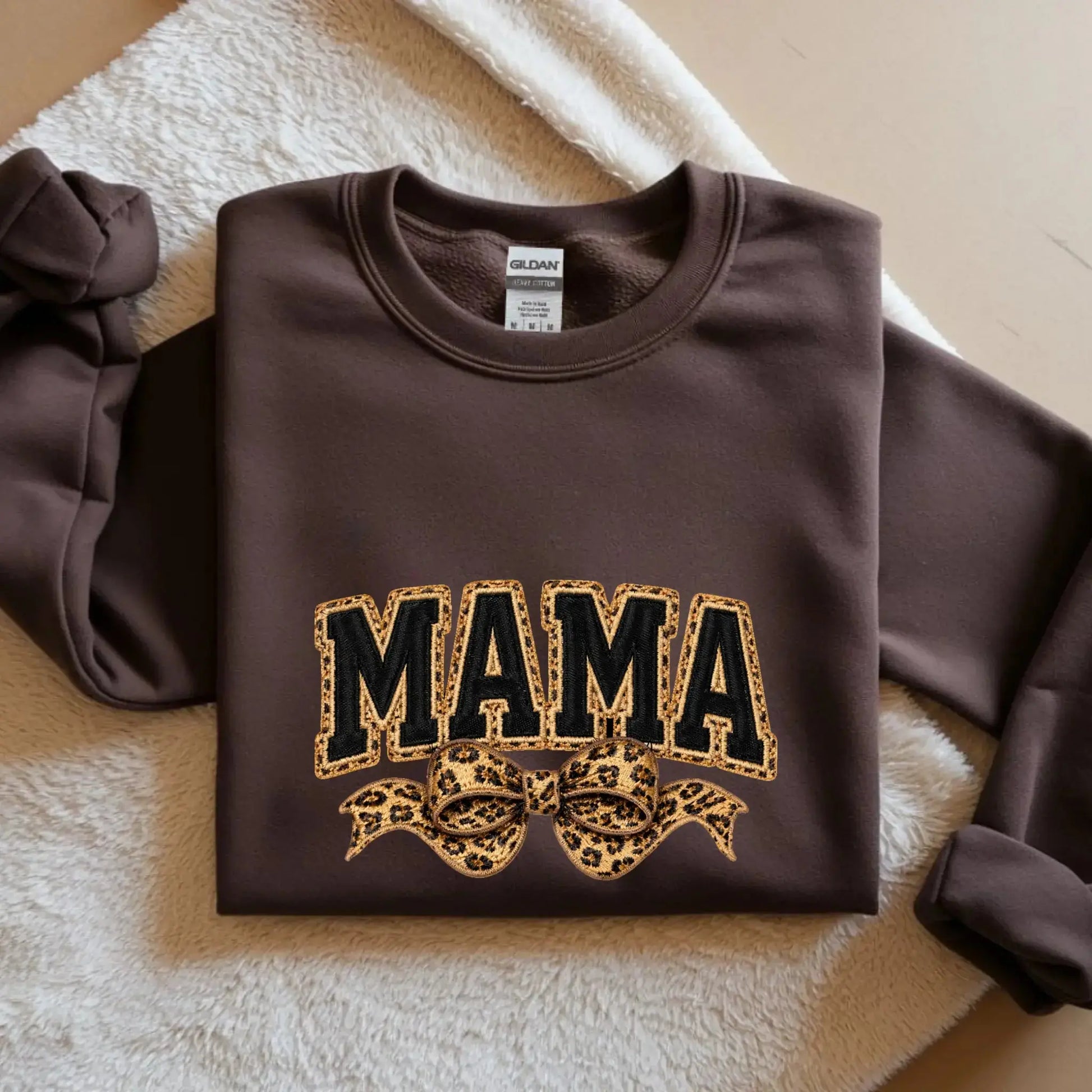 Mama Leopard Trendy Coquette Bow, Leopard Mama Yarn Sublimation, Varsity Mama Embroidery Shirt, Retro Mama, Mother’s Day Outfit - TrendyCustomApparel™