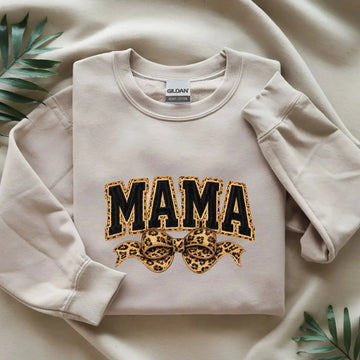 Mama Leopard Trendy Coquette Bow, Leopard Mama Yarn Sublimation, Varsity Mama Embroidery Shirt, Retro Mama, Mother’s Day Outfit - TrendyCustomApparel™