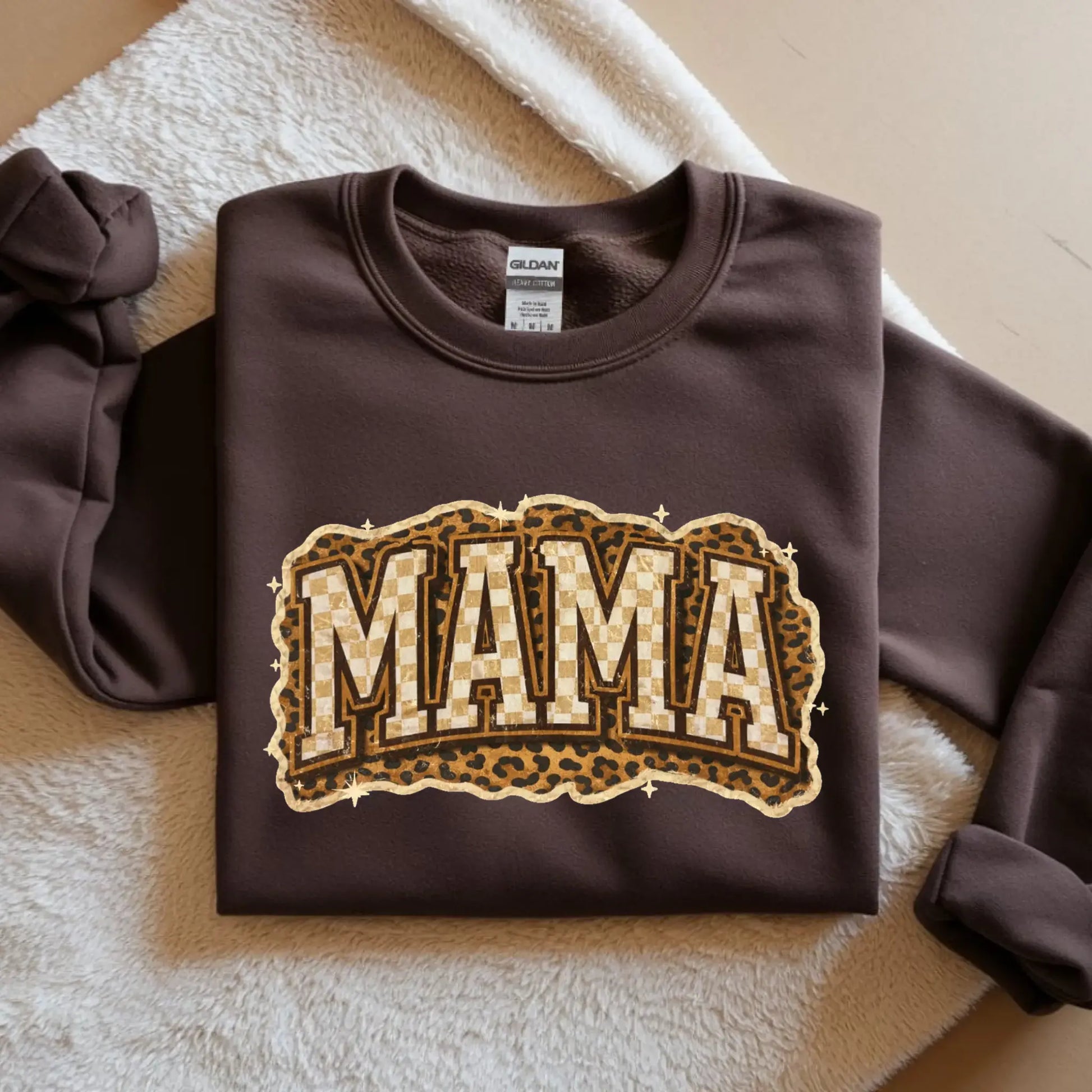 Mama Leopard, Rustic Mom, Mother's Day Gift, Women's Leopard Print Shirt, Trendy Checkered Sublimation, Retro Text Design - TrendyCustomApparel™