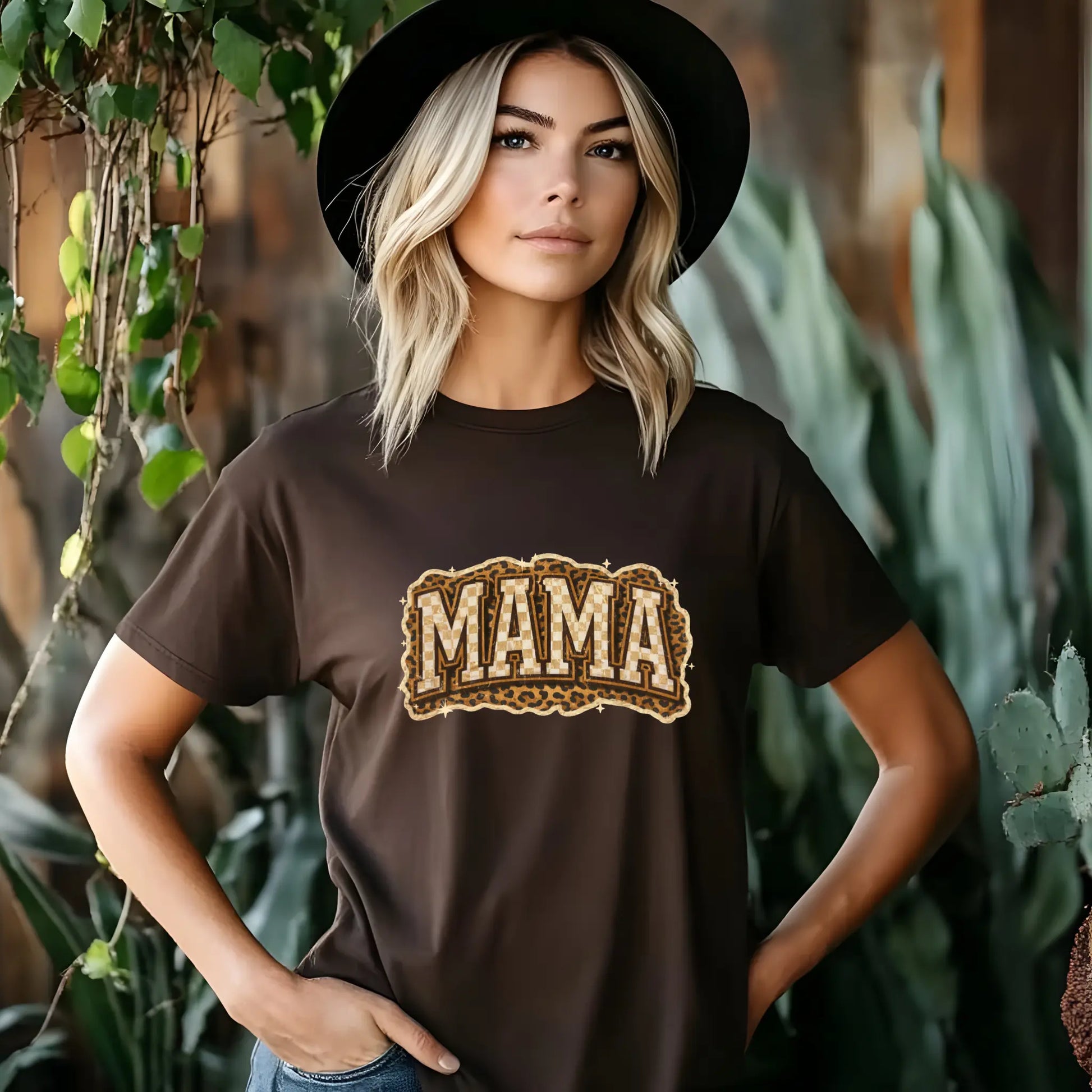 Mama Leopard, Rustic Mom, Mother's Day Gift, Women's Leopard Print Shirt, Trendy Checkered Sublimation, Retro Text Design - TrendyCustomApparel™