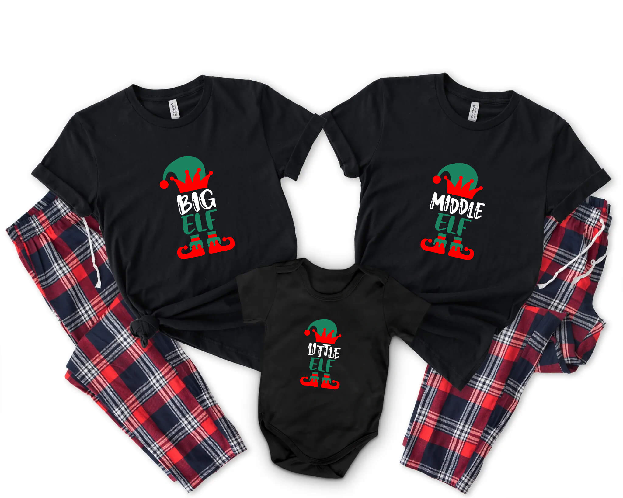 Christmas Family Matching Elf Sibling Graphic Print T-Shirt