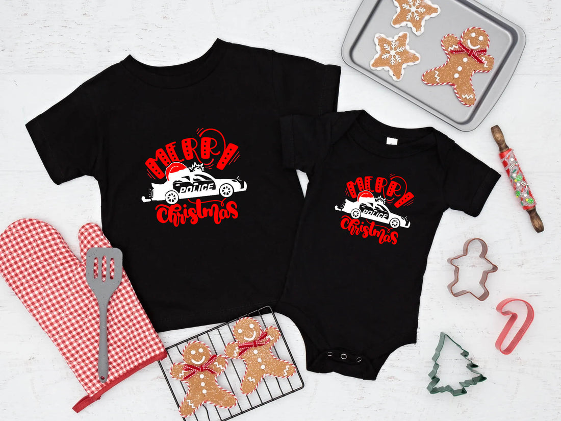 Camiseta con estampado gráfico para niño/niña, policía, Navidad, Feliz Navidad