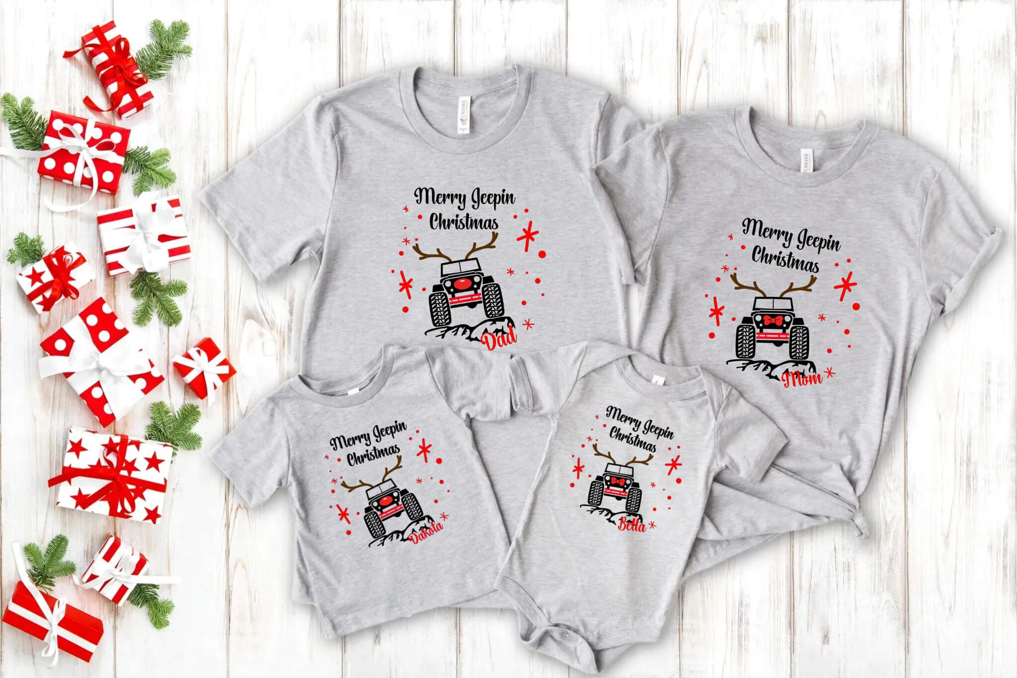Christmas Family Off-Road Jeep Matching Customized Graphic Print T-Shirt