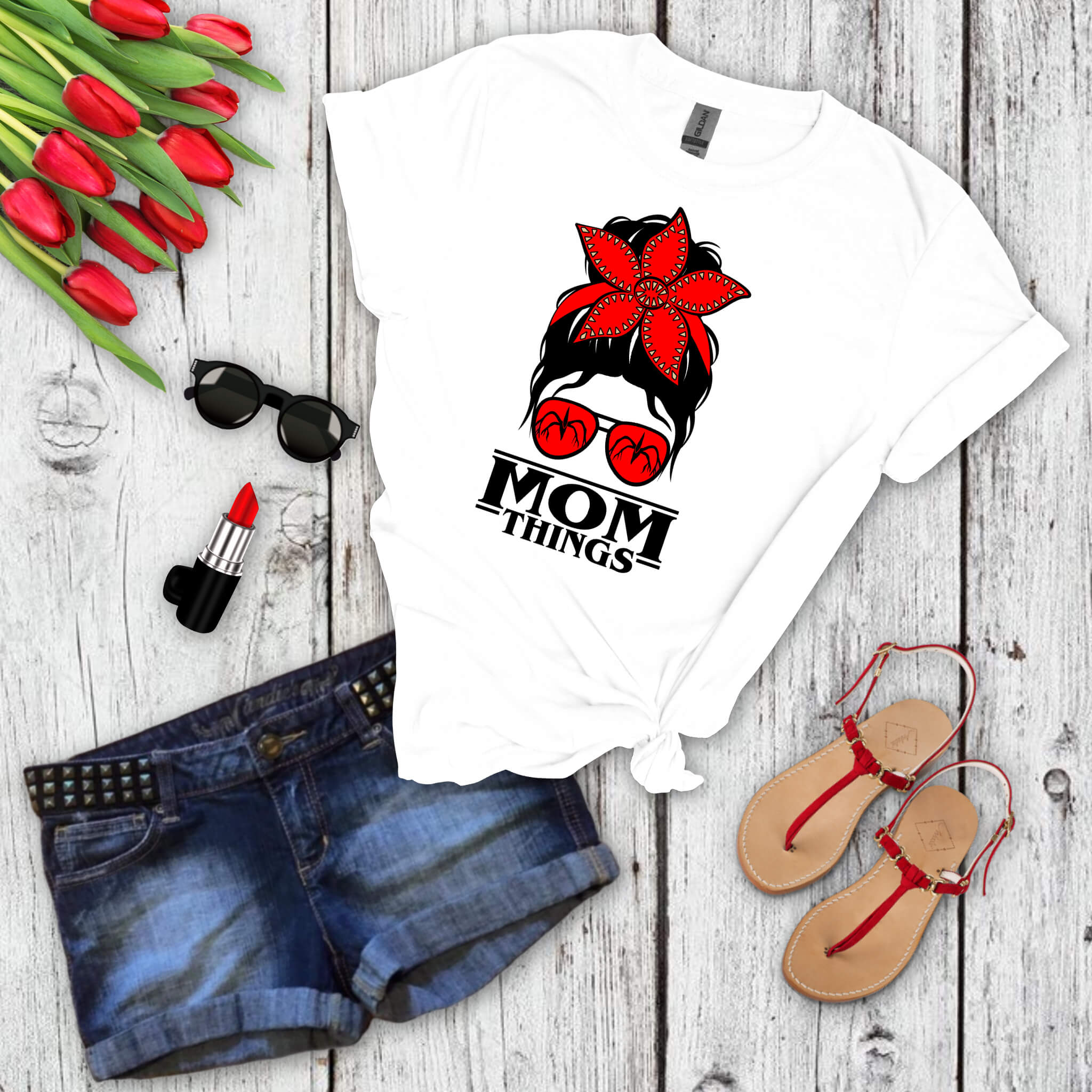 Women's Graphic Print T-Shirt Mom Things, Stranger Things, Netflix TV Show