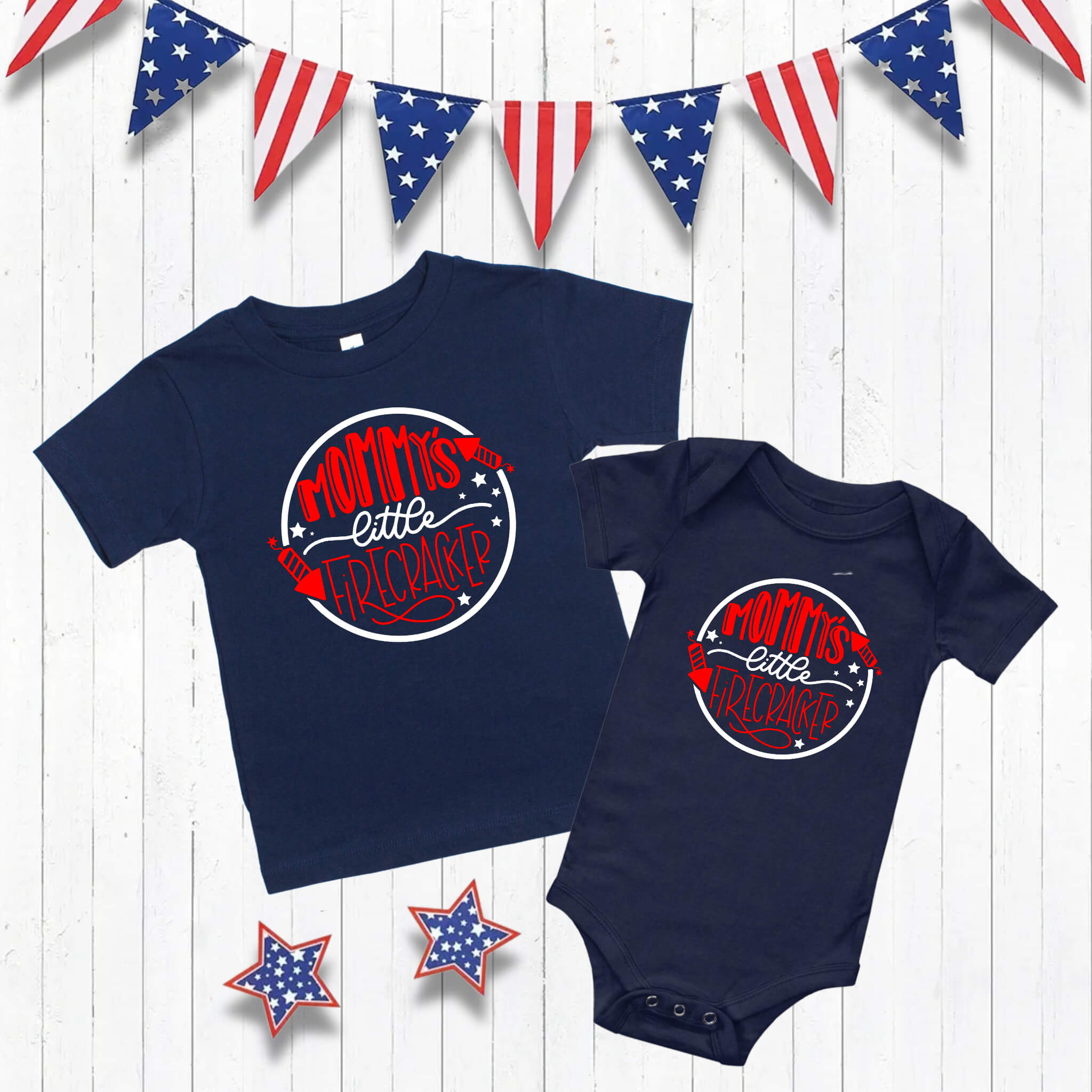4th of July - Mommy’s Little Firecracker Patriotic Boy’s Girl’s Unisex Graphic Print Onesie / T-shirt