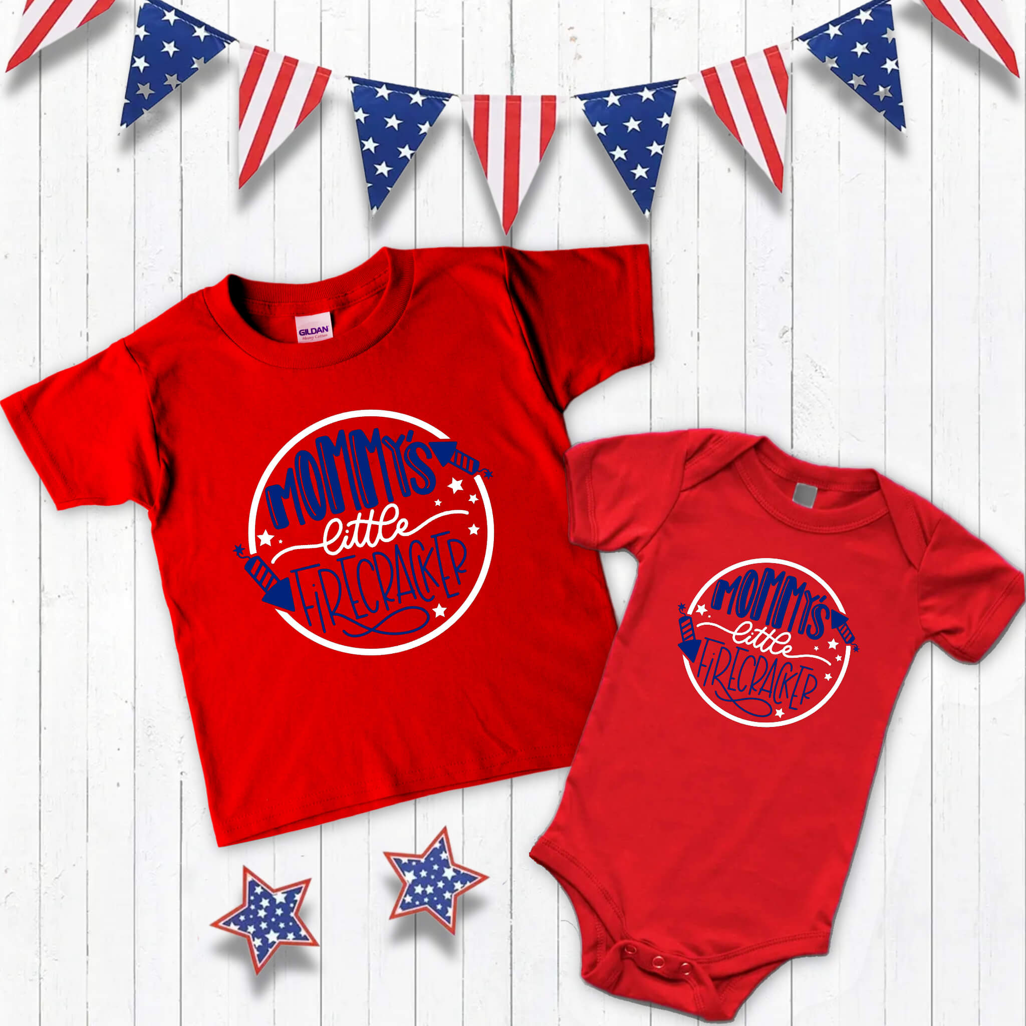 4th of July - Mommy’s Little Firecracker Patriotic Boy’s Girl’s Unisex Graphic Print Onesie / T-shirt