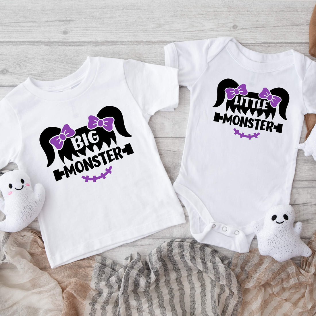 Halloween Big or Little Monster Girls Matching Sibling Graphic Print