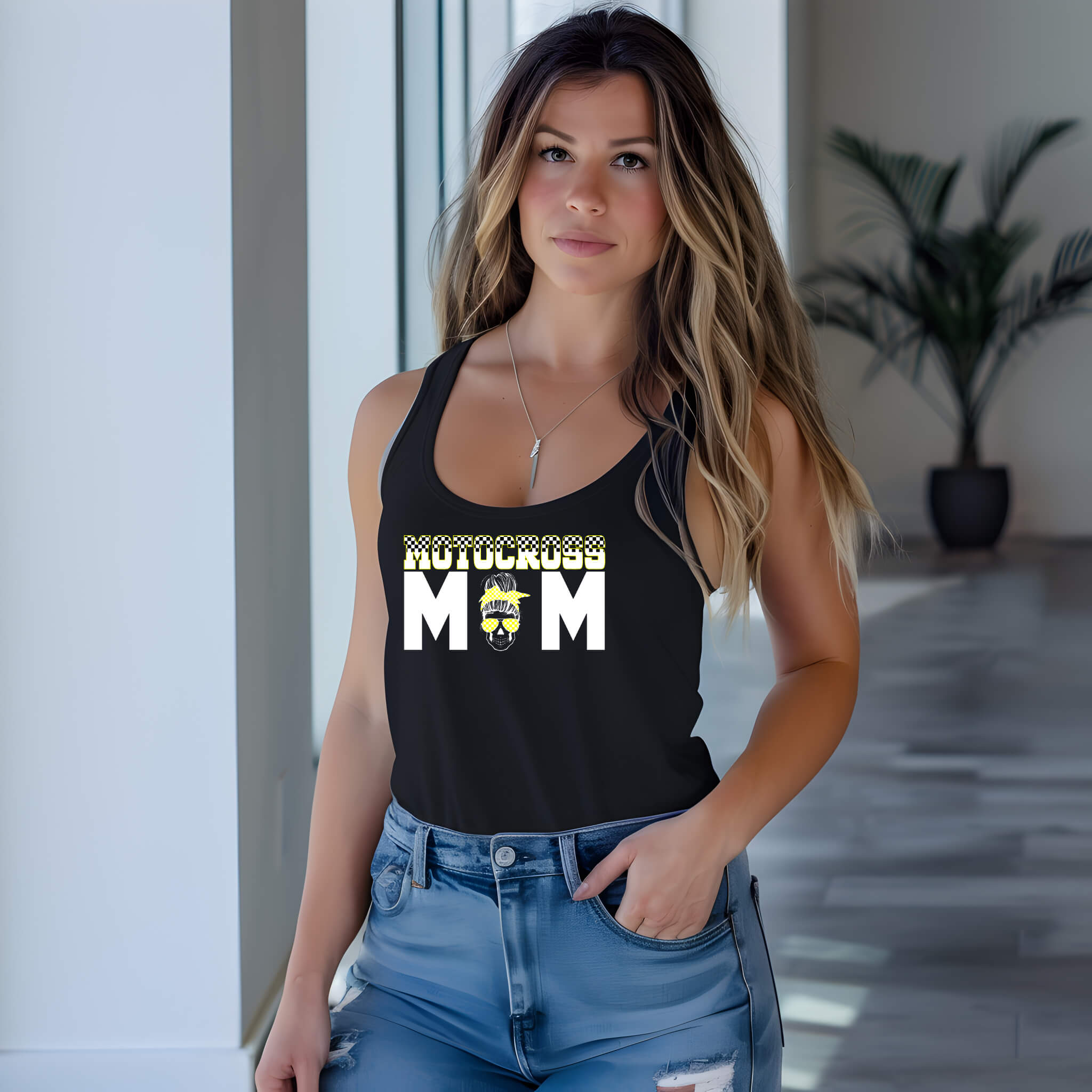 Racing - Motocross Mom Customizable Messy Bun Graphic Print Women’s Tank Top