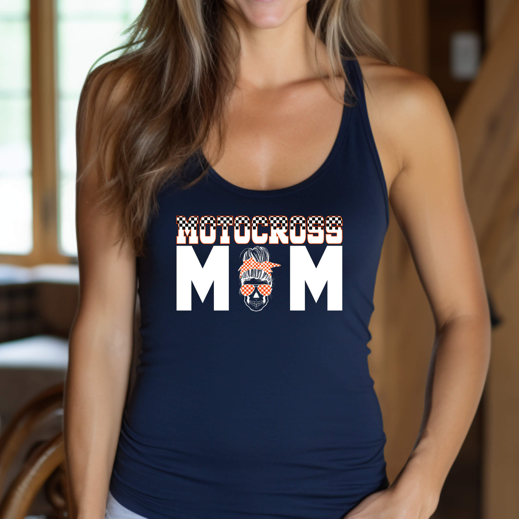 Racing - Motocross Mom Customizable Messy Bun Graphic Print Women’s Tank Top