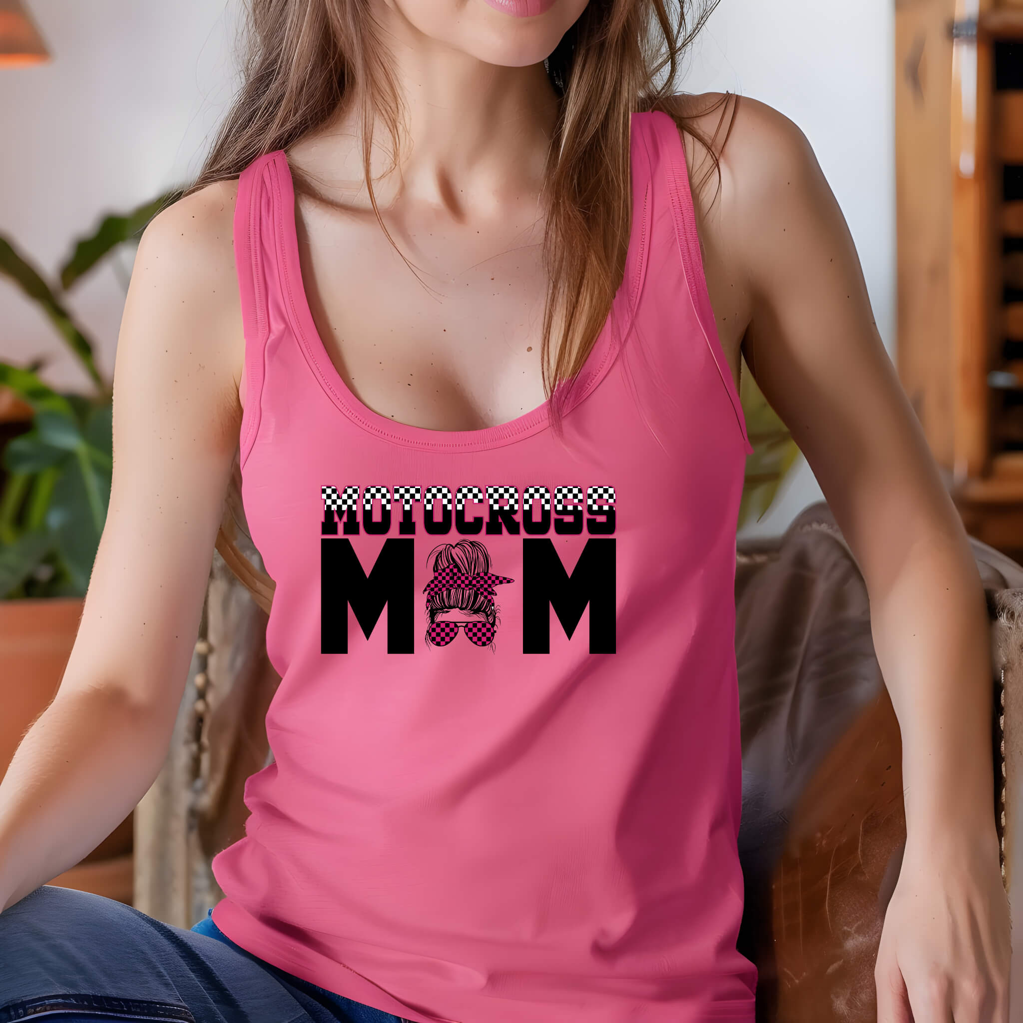 Racing - Motocross Mom Customizable Messy Bun Graphic Print Women’s Tank Top