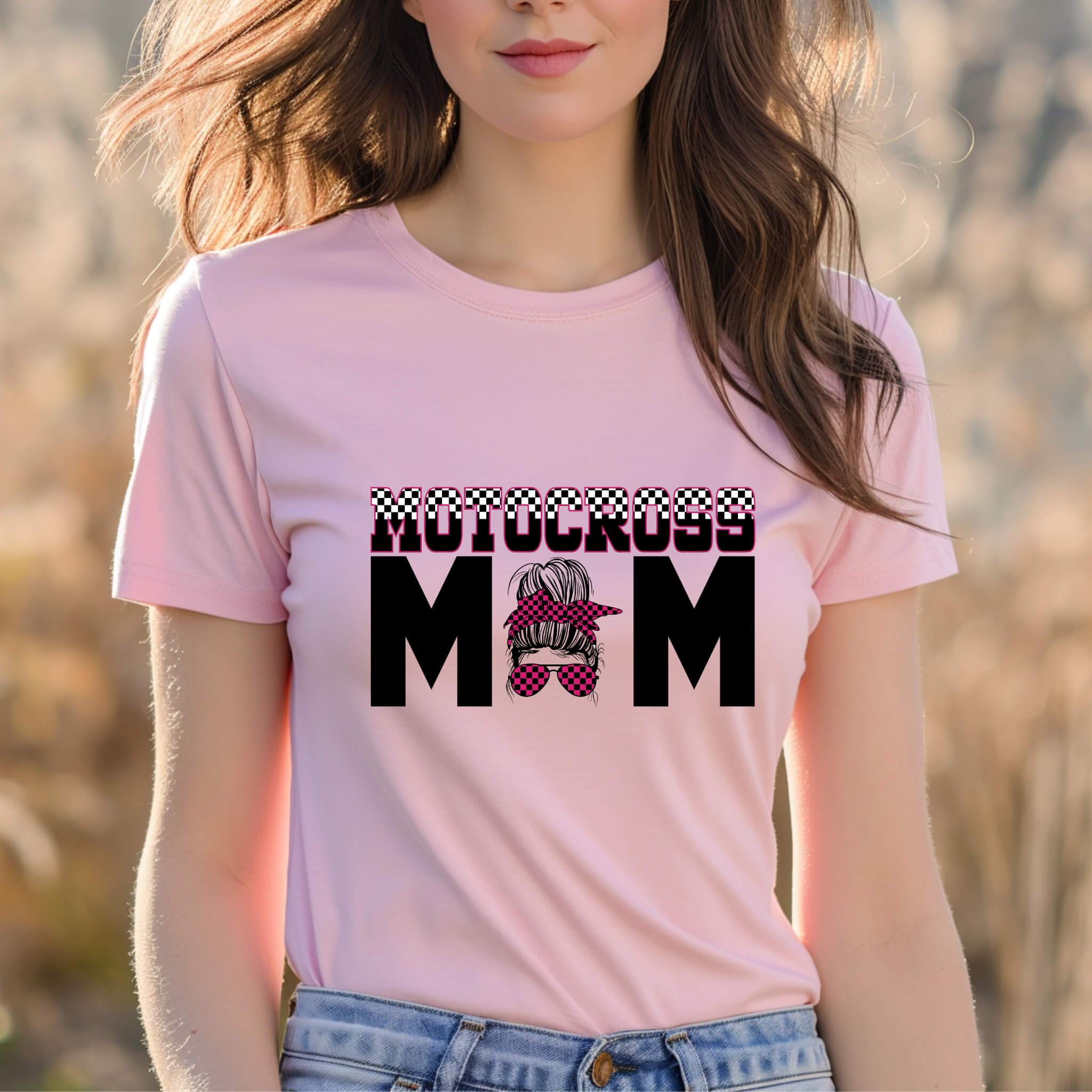 Racing - Motocross Mom Customizable Messy Bun Graphic Print Women’s T-Shirt