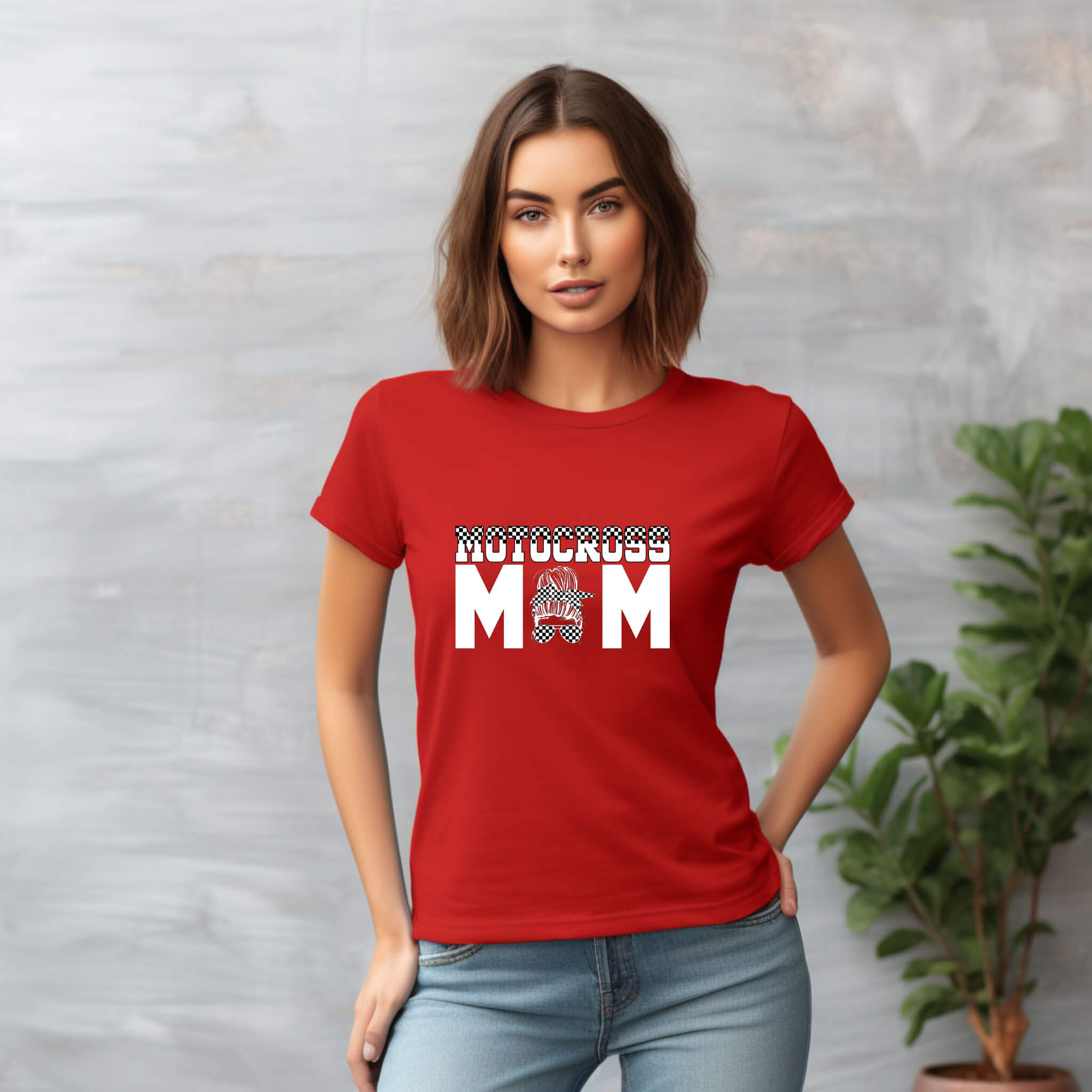 Racing - Motocross Mom Customizable Messy Bun Graphic Print Women’s T-Shirt