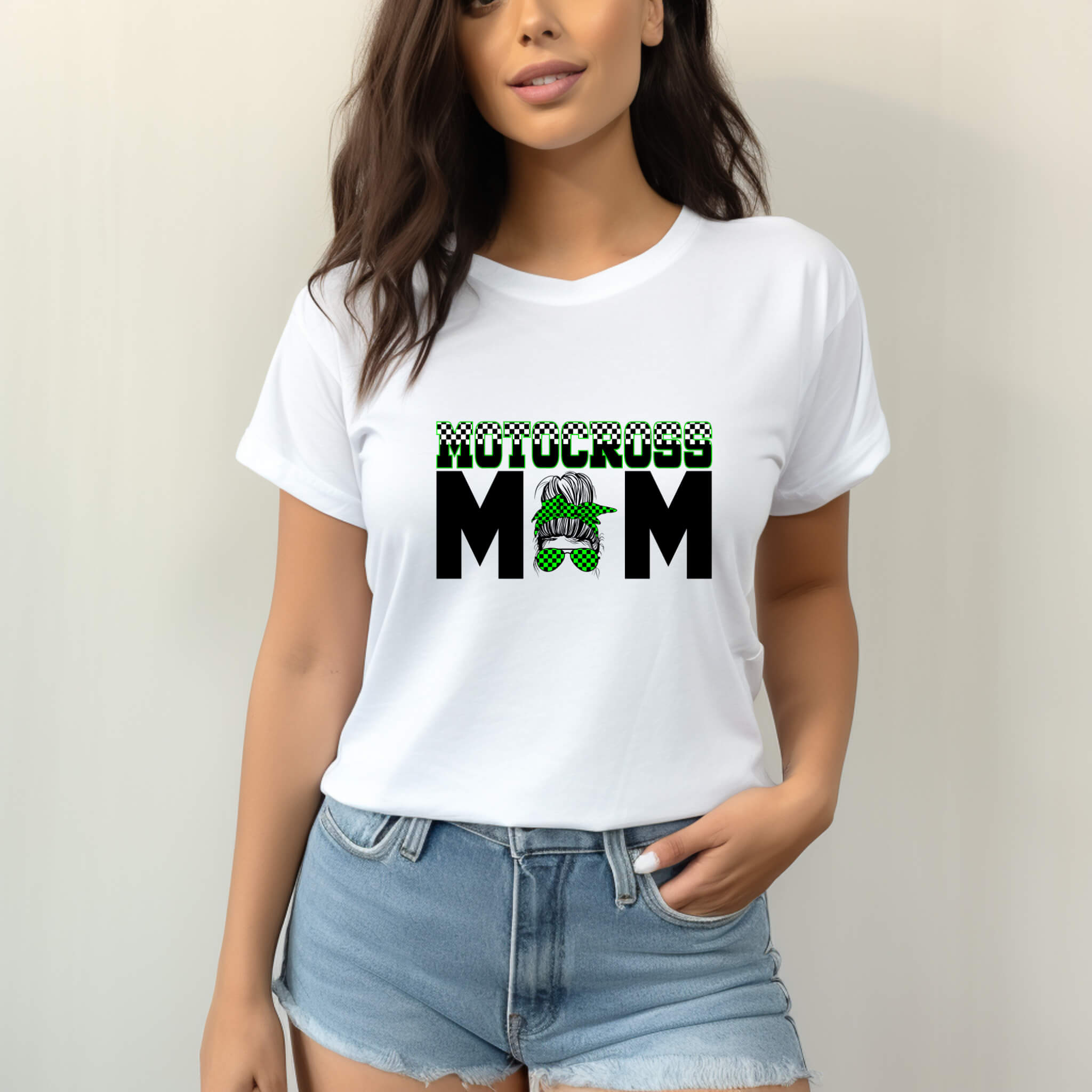 Racing - Motocross Mom Customizable Messy Bun Graphic Print Women’s T-Shirt