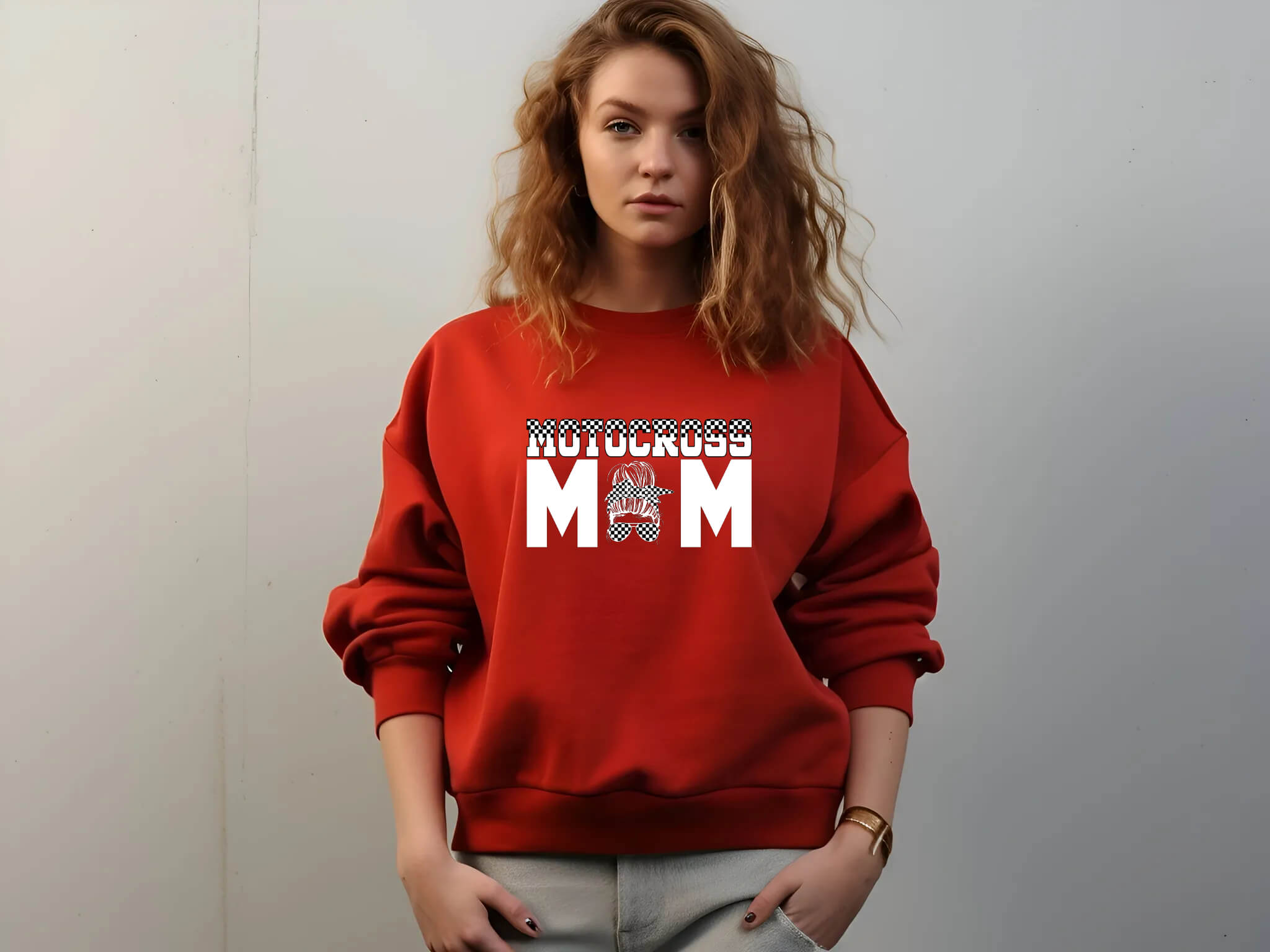 Racing - Motocross Mom Customizable Messy Bun Graphic Print Women’s Sweatshirt