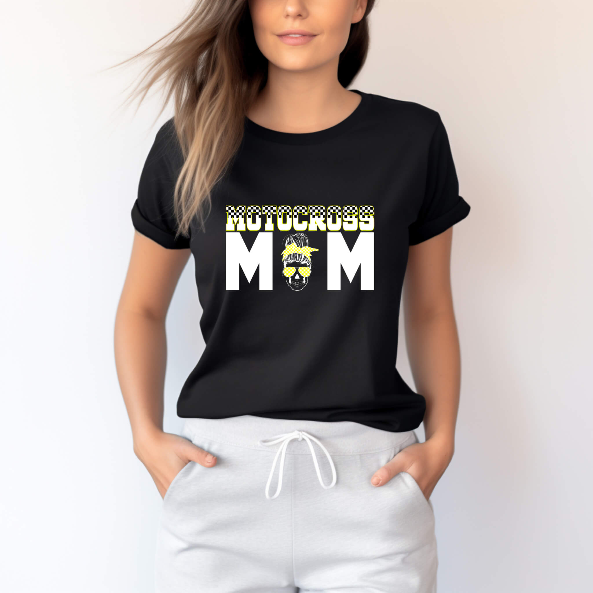 Racing - Motocross Mom Customizable Messy Bun Graphic Print Women’s T-Shirt