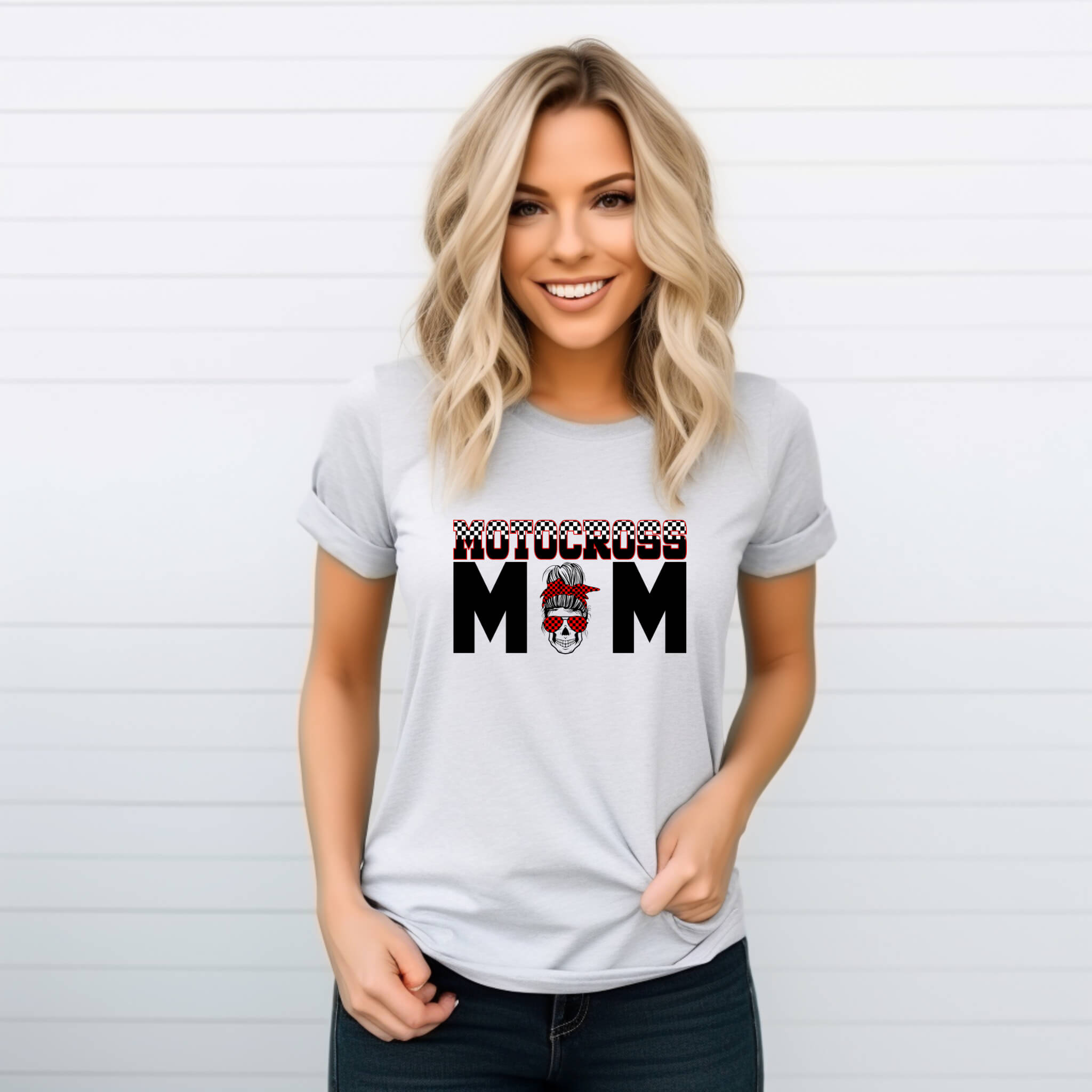 Racing - Motocross Mom Customizable Messy Bun Graphic Print Women’s T-Shirt