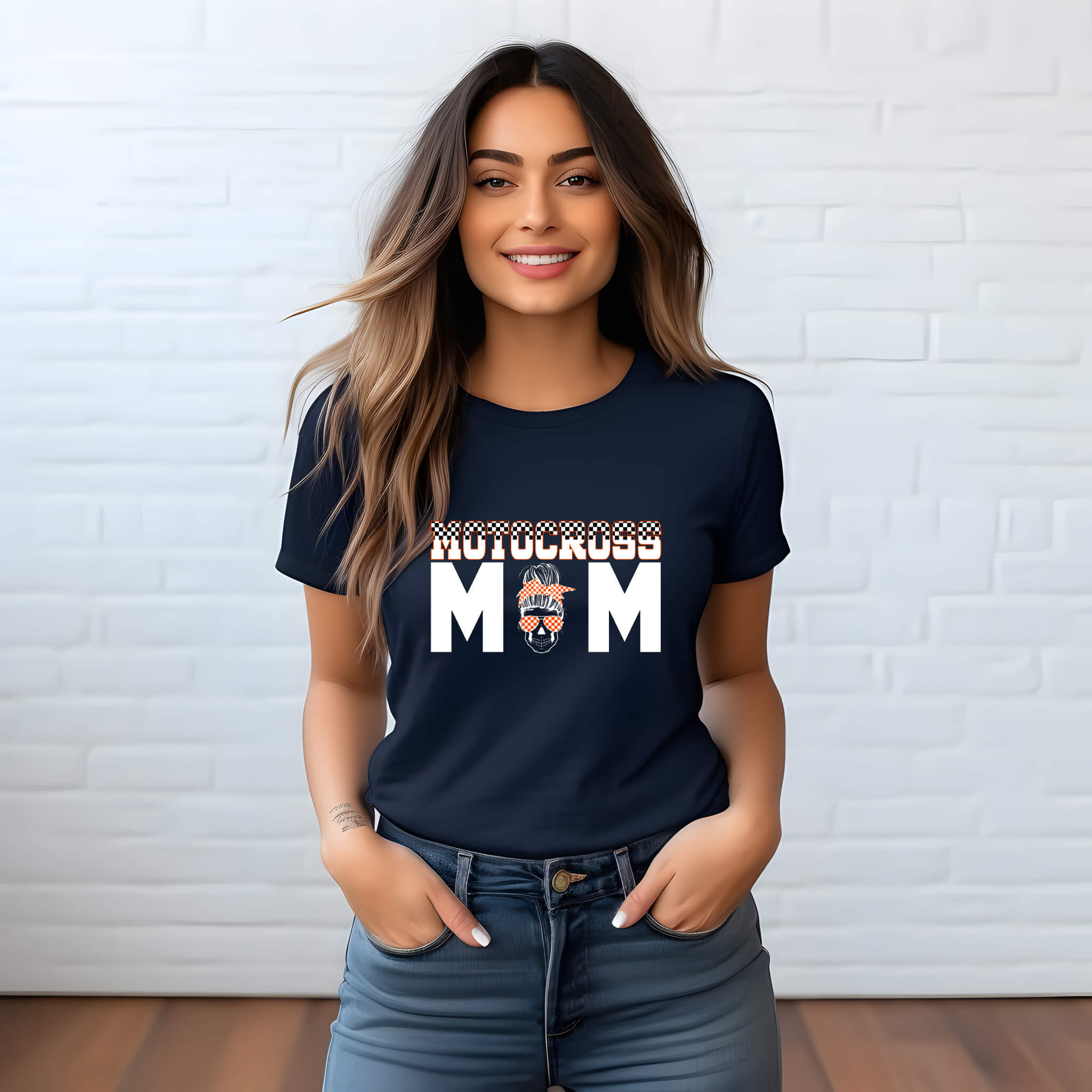 Racing - Motocross Mom Customizable Messy Bun Graphic Print Women’s T-Shirt