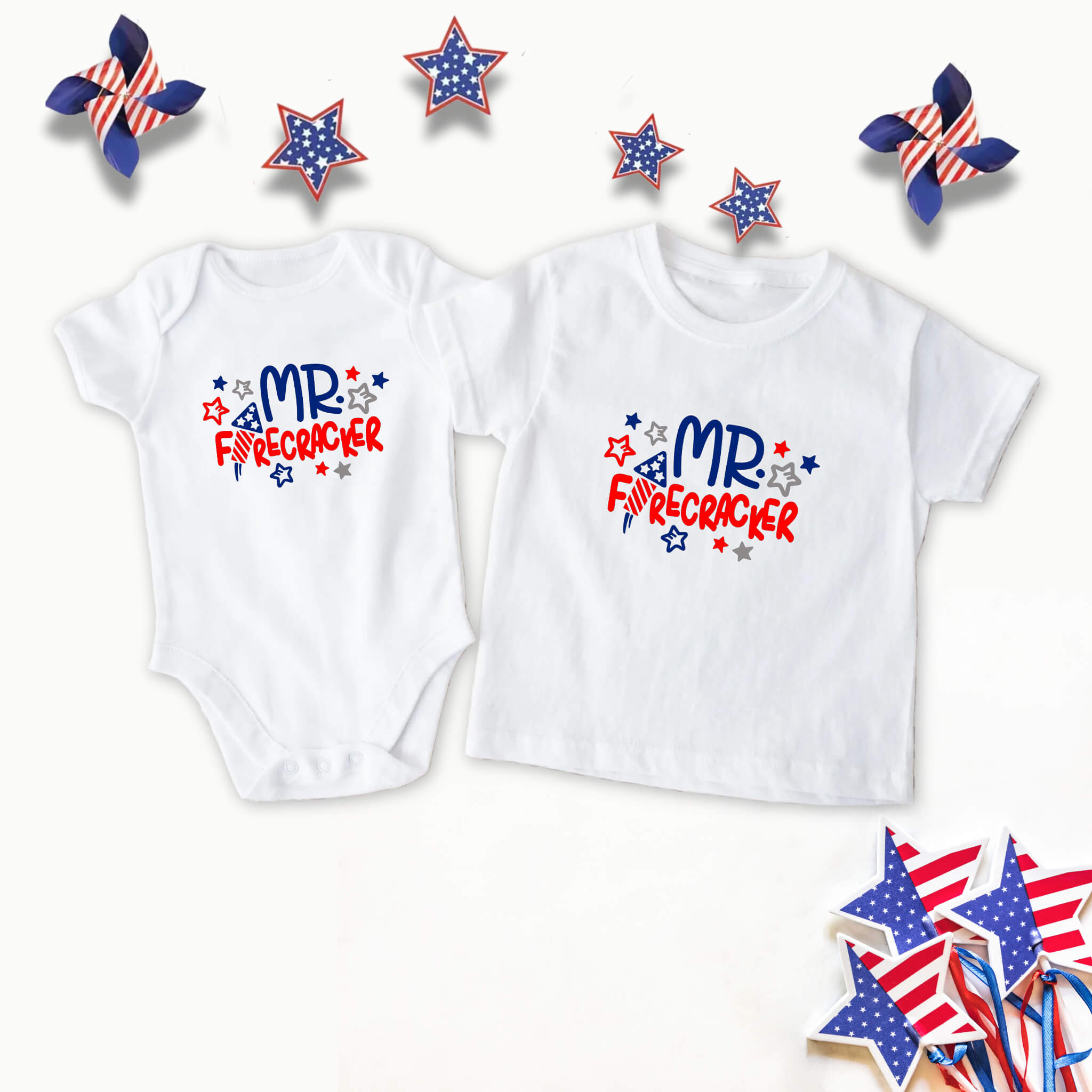 4th of July - Mr. Firecracker Patriotic Boy’s Graphic Print Onesie / T-Shirt