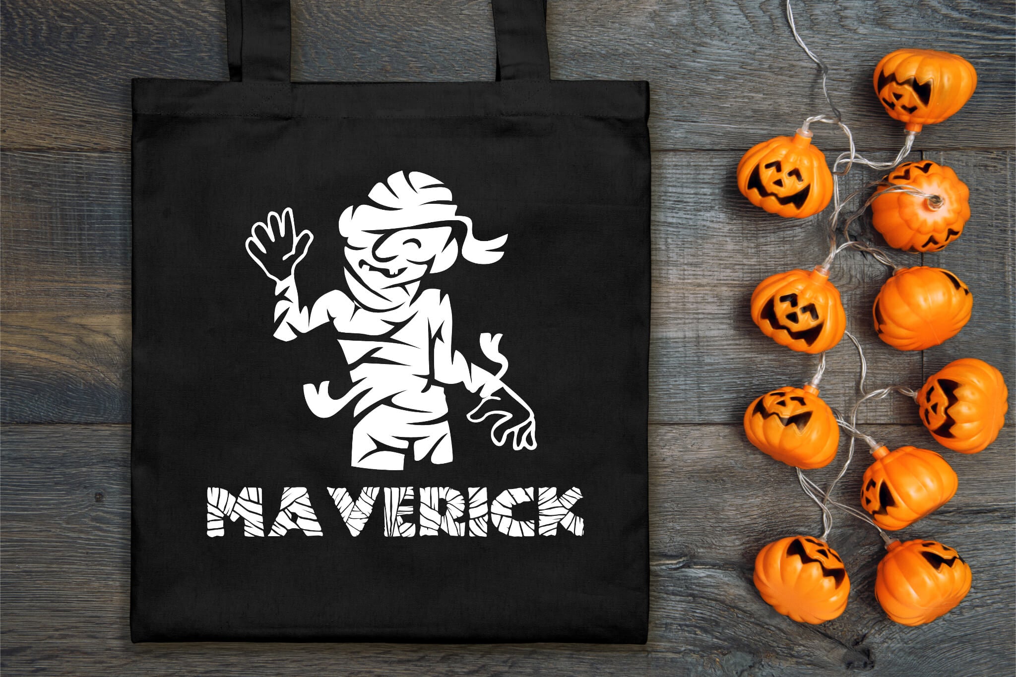 Halloween Mummy Personalized Name Trick or Treat Candy Large Tote Bag