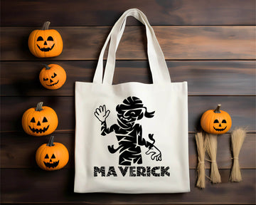 Halloween Mummy Personalized Name Trick or Treat Candy Large Tote Bag