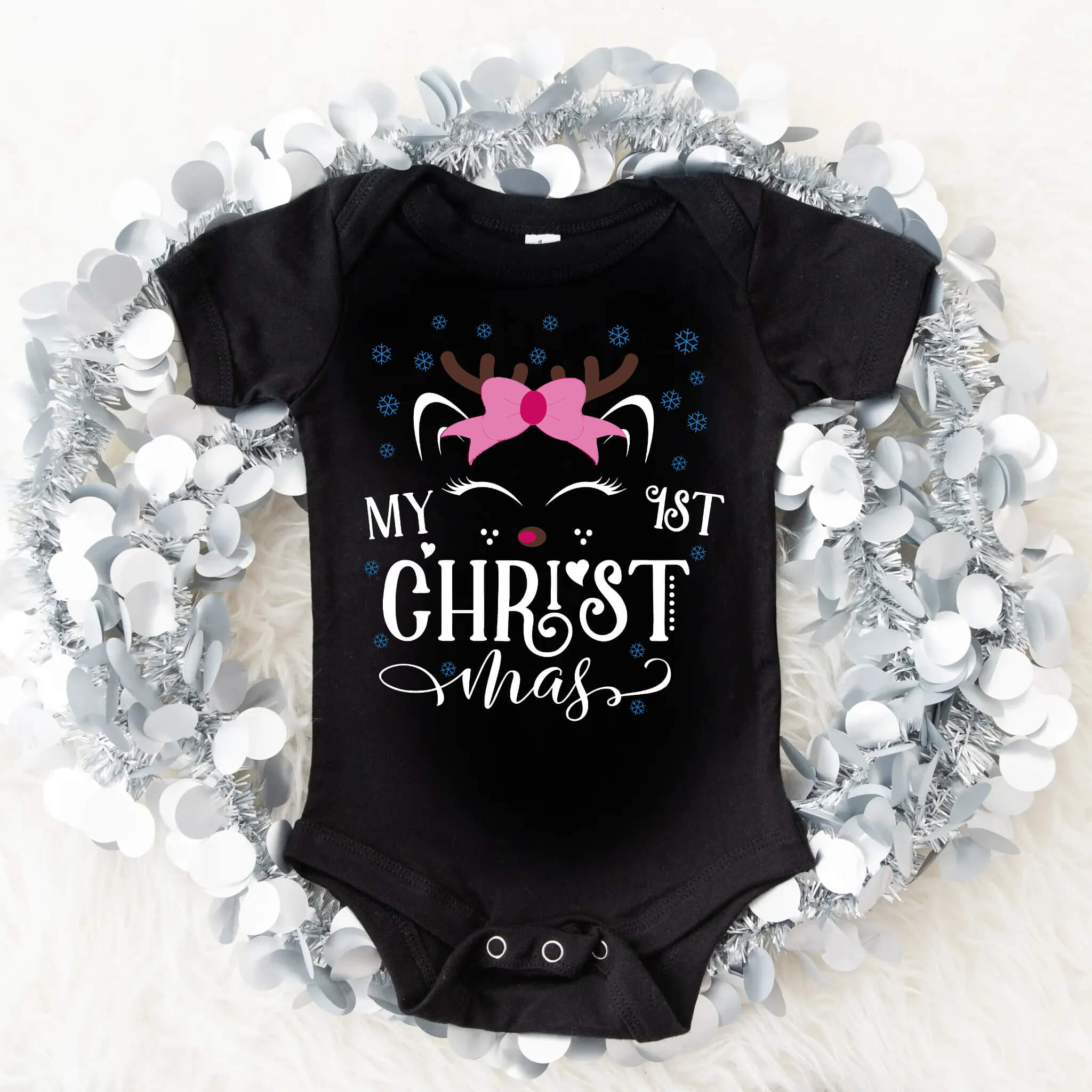 Christmas Baby Girl Onesie My 1st Christmas Reindeer Graphic Print