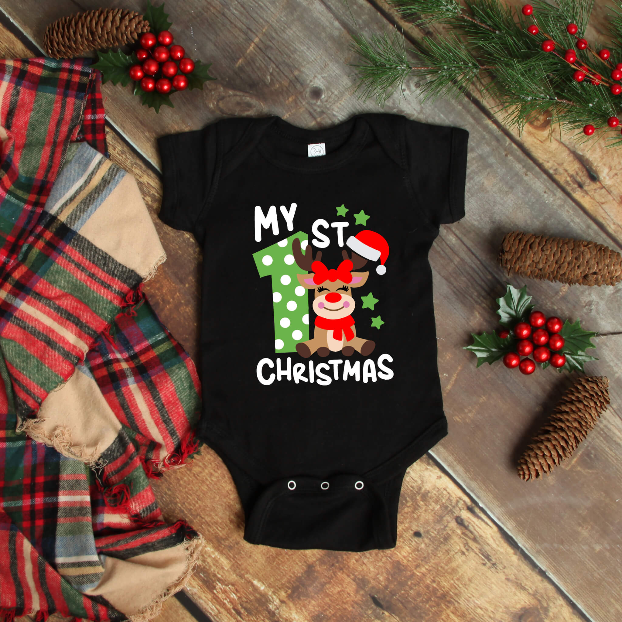 Christmas Baby Boy or Girl Onesie My 1st Christmas Reindeer Graphic Print