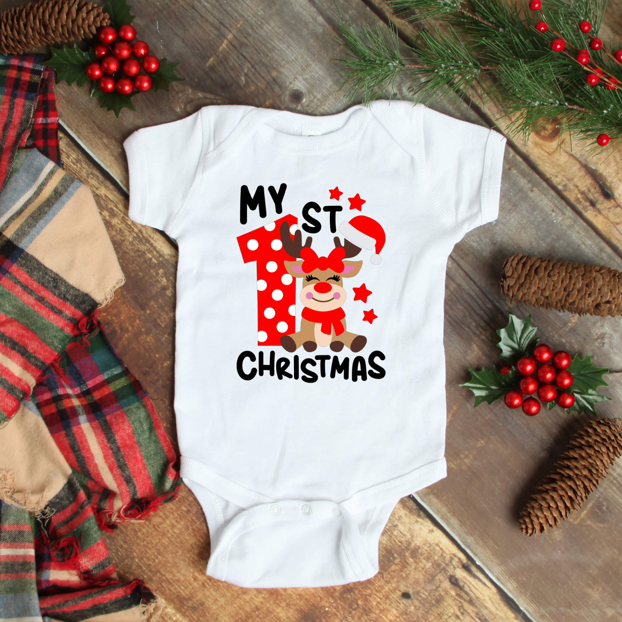 Mono navideño para bebé o niña con estampado gráfico de mi primer reno navideño