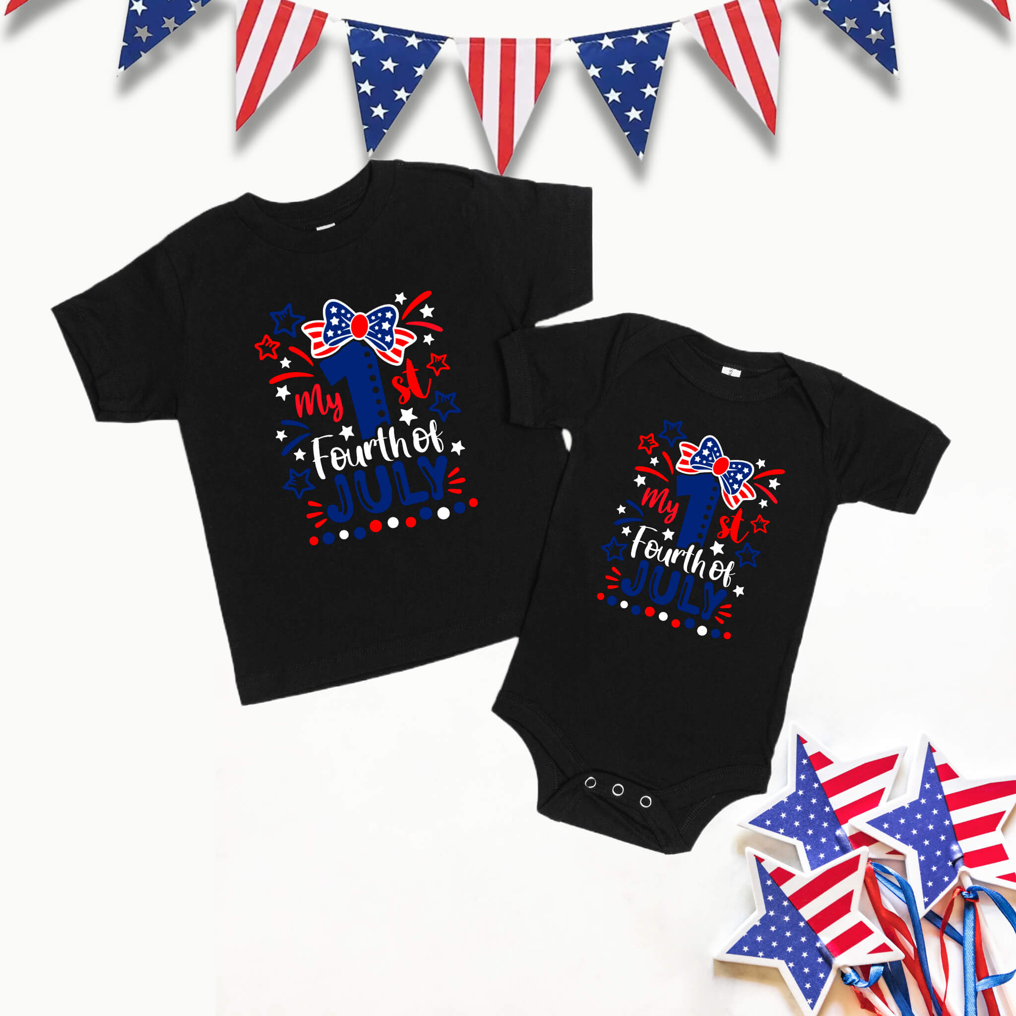 4th of July – My First Fourth of July Patriotic Girl’s Graphic Print Onesie / T-Shirt