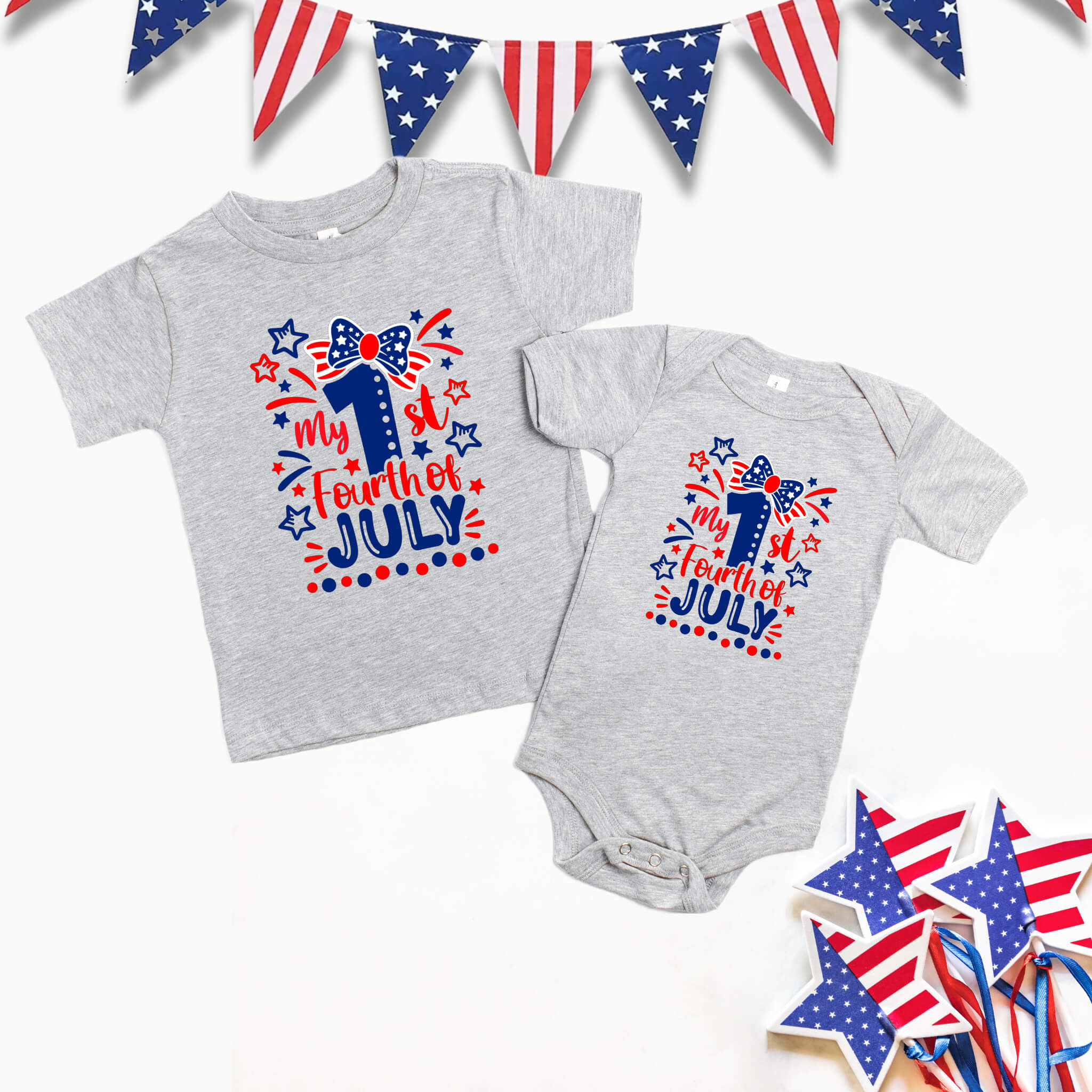 4th of July – My First Fourth of July Patriotic Girl’s Graphic Print Onesie / T-Shirt