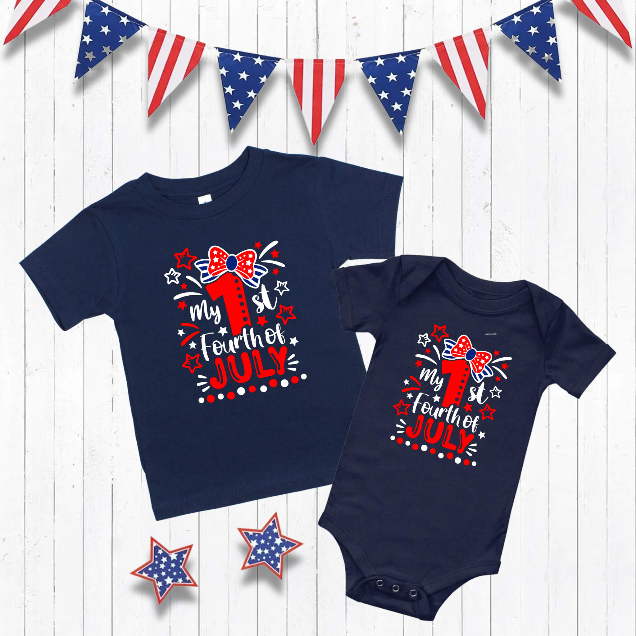 4th of July – My First Fourth of July Patriotic Girl’s Graphic Print Onesie / T-Shirt