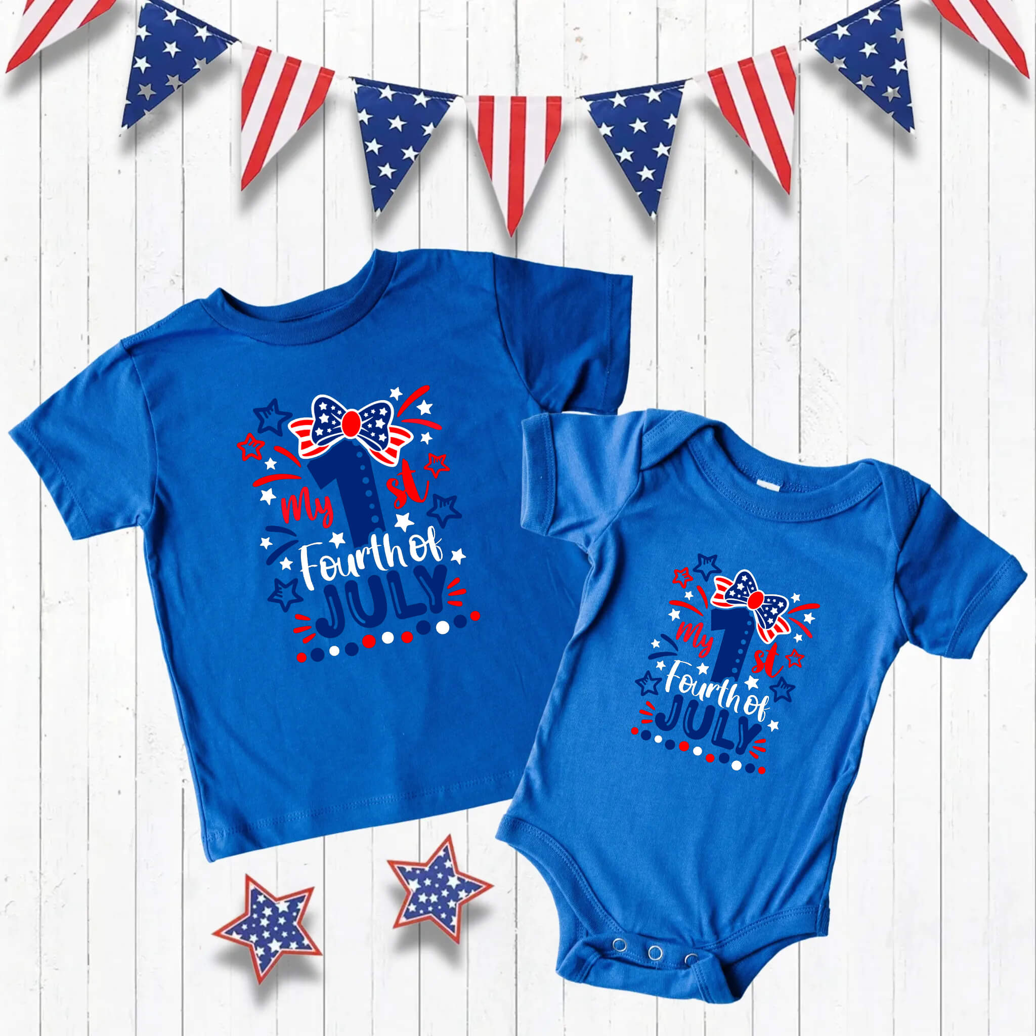 4th of July – My First Fourth of July Patriotic Girl’s Graphic Print Onesie / T-Shirt