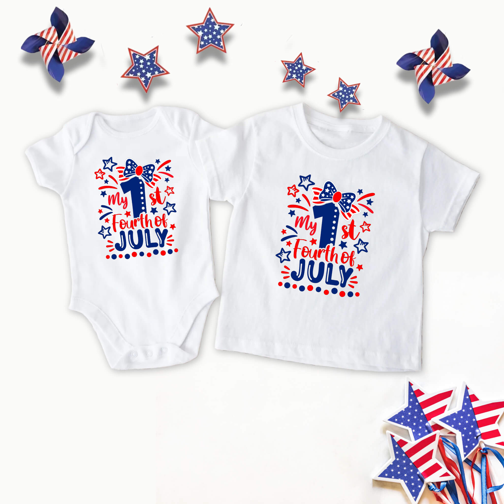 4th of July – My First Fourth of July Patriotic Girl’s Graphic Print Onesie / T-Shirt