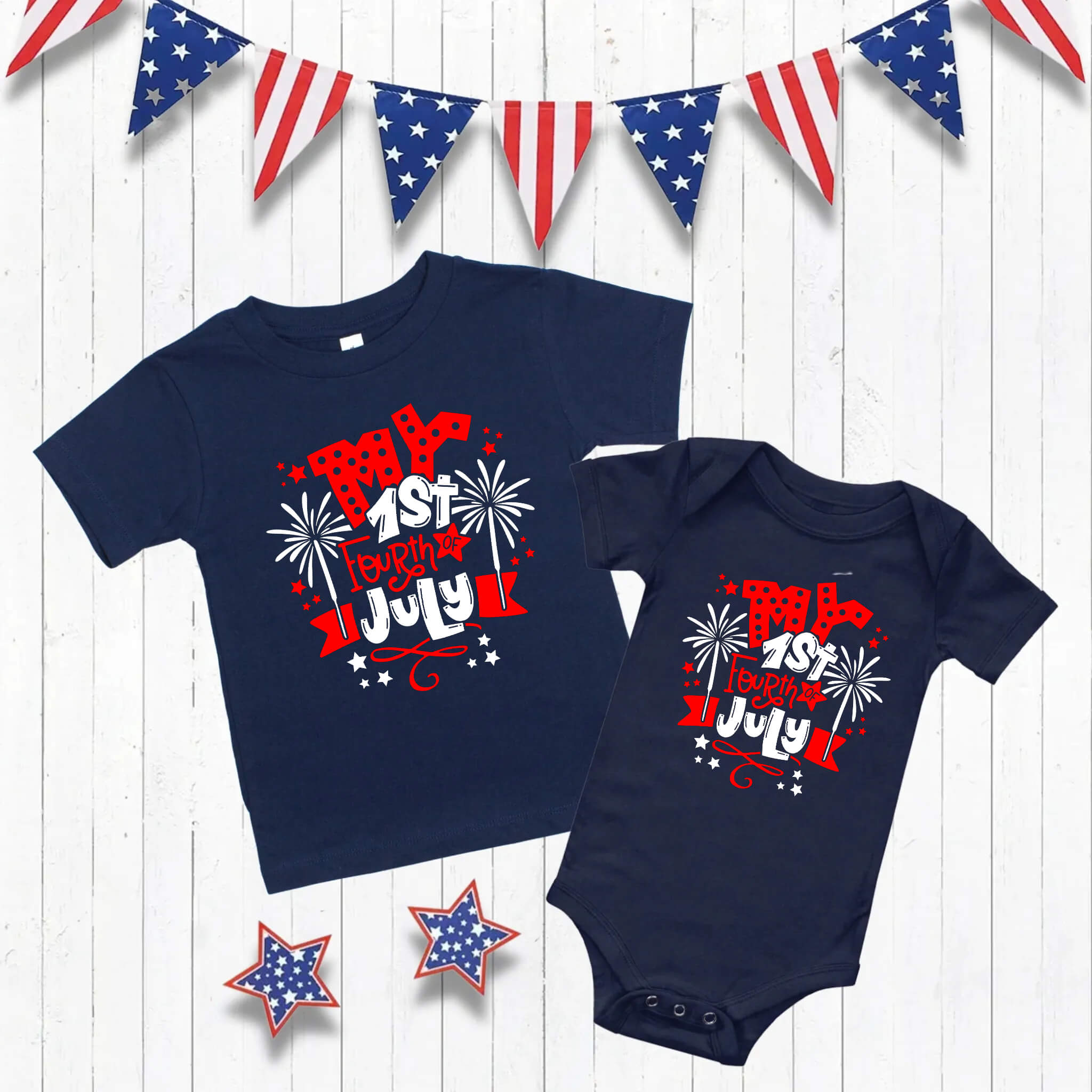 4th of July - My 1st Fourth of July Patriotic Boy’s Girl’s Unisex Graphic Print Onesie / T-shirt