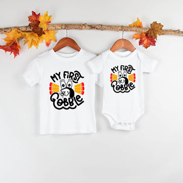 Fall My First Gobble Thanksgiving Kid's Graphic Print T-Shirt