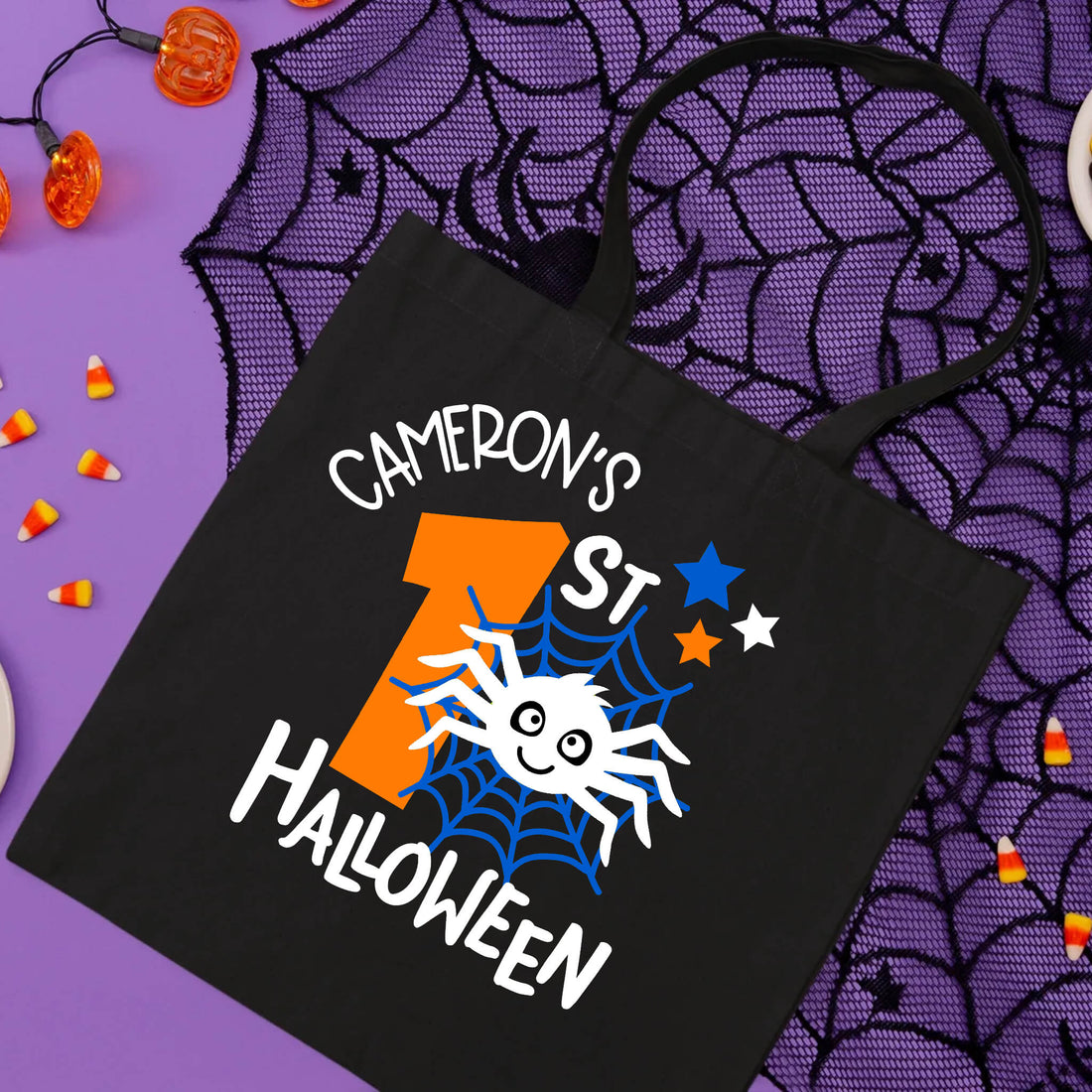 Halloween Personalized Boy's My First Halloween Spider Trick or Treat Candy Large Tote Bag