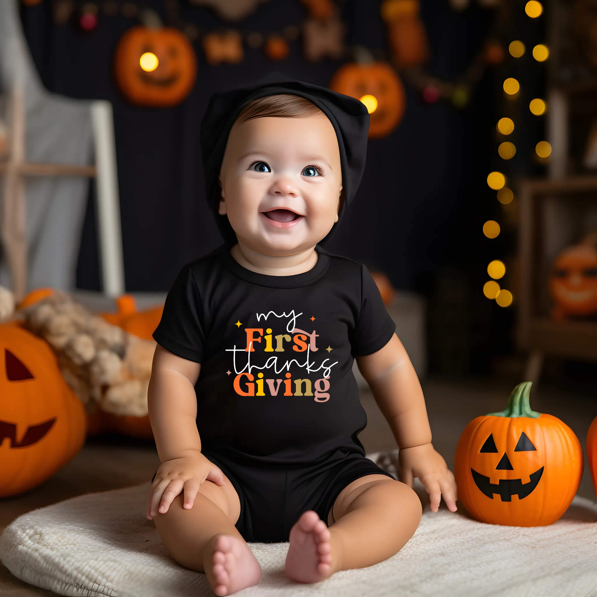 Fall My First Thanksgiving Girl's Graphic Print T-Shirt