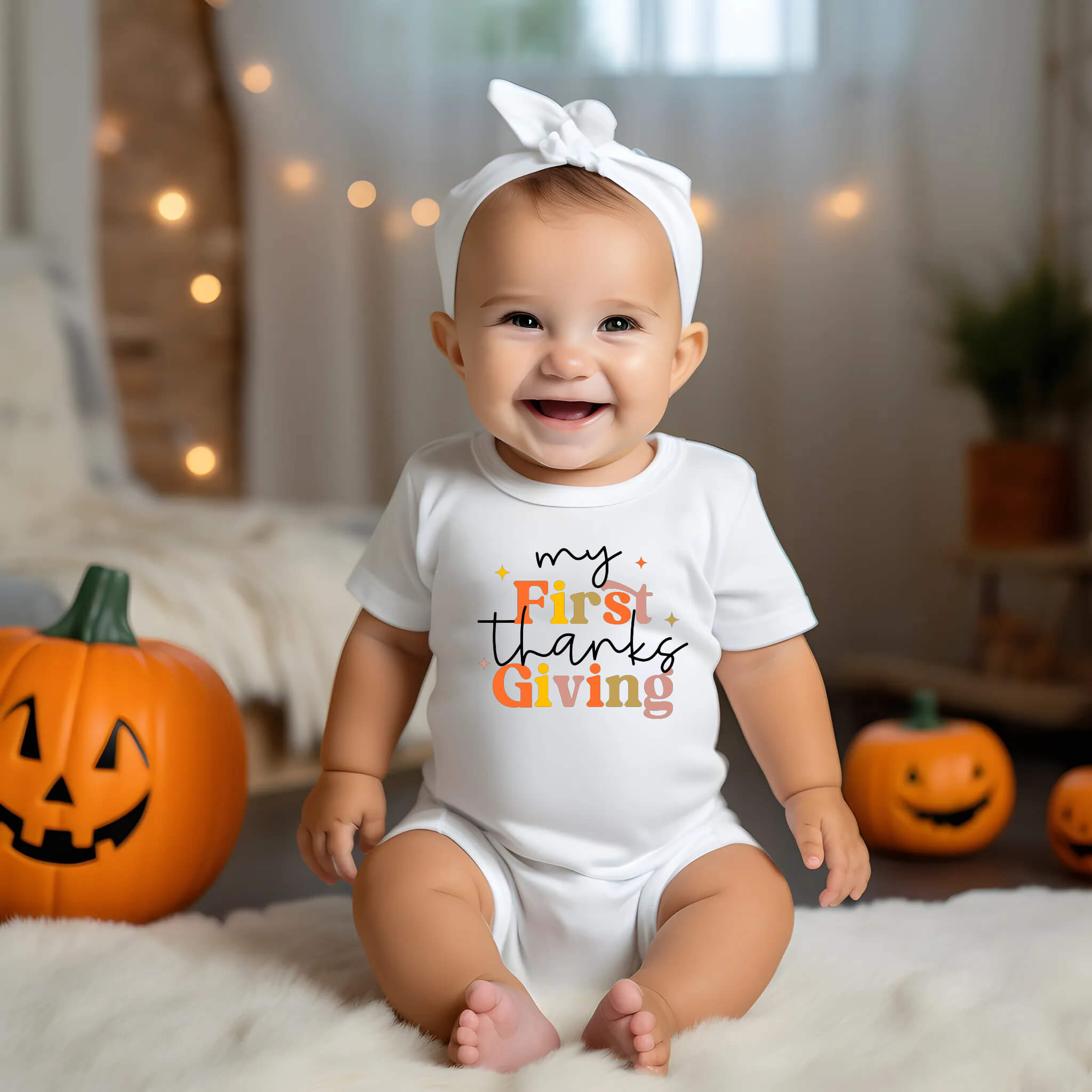 Fall My First Thanksgiving Girl's Graphic Print T-Shirt
