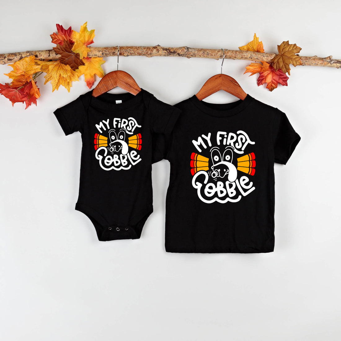 Fall My First Gobble Thanksgiving Kid's Graphic Print T-Shirt