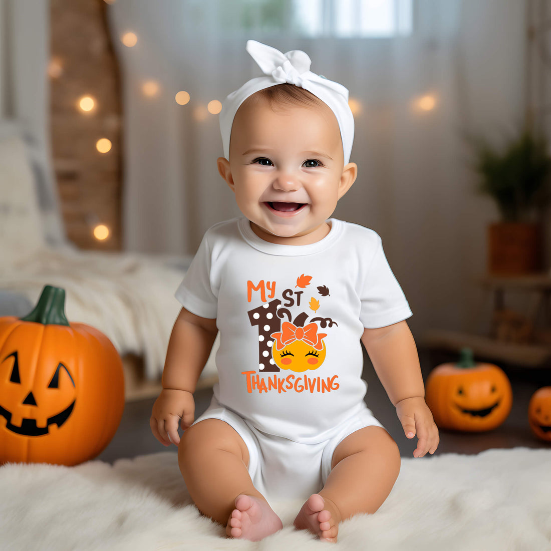 Fall My First Thanksgiving Boy's or Girl's Pumpkin Graphic Print T-Shirt